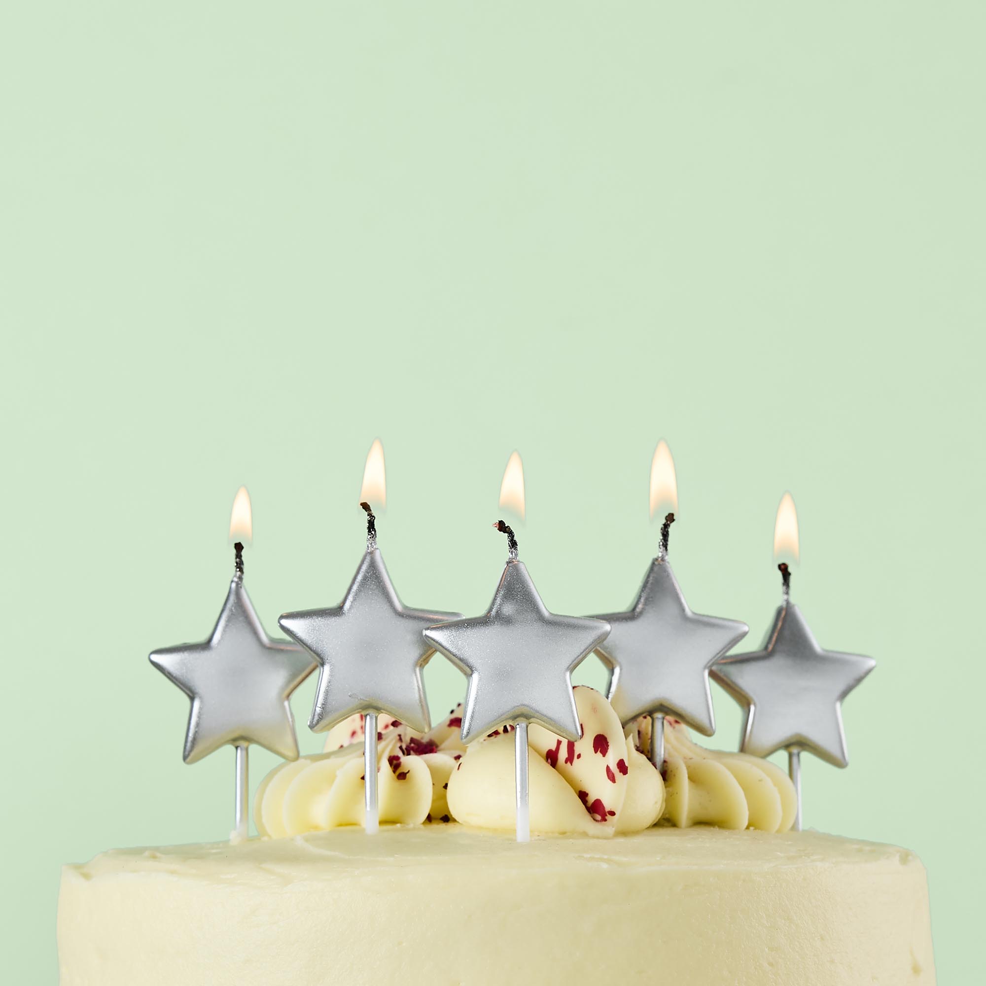 Silver Metallic Star Cake Candles - Pack of 5