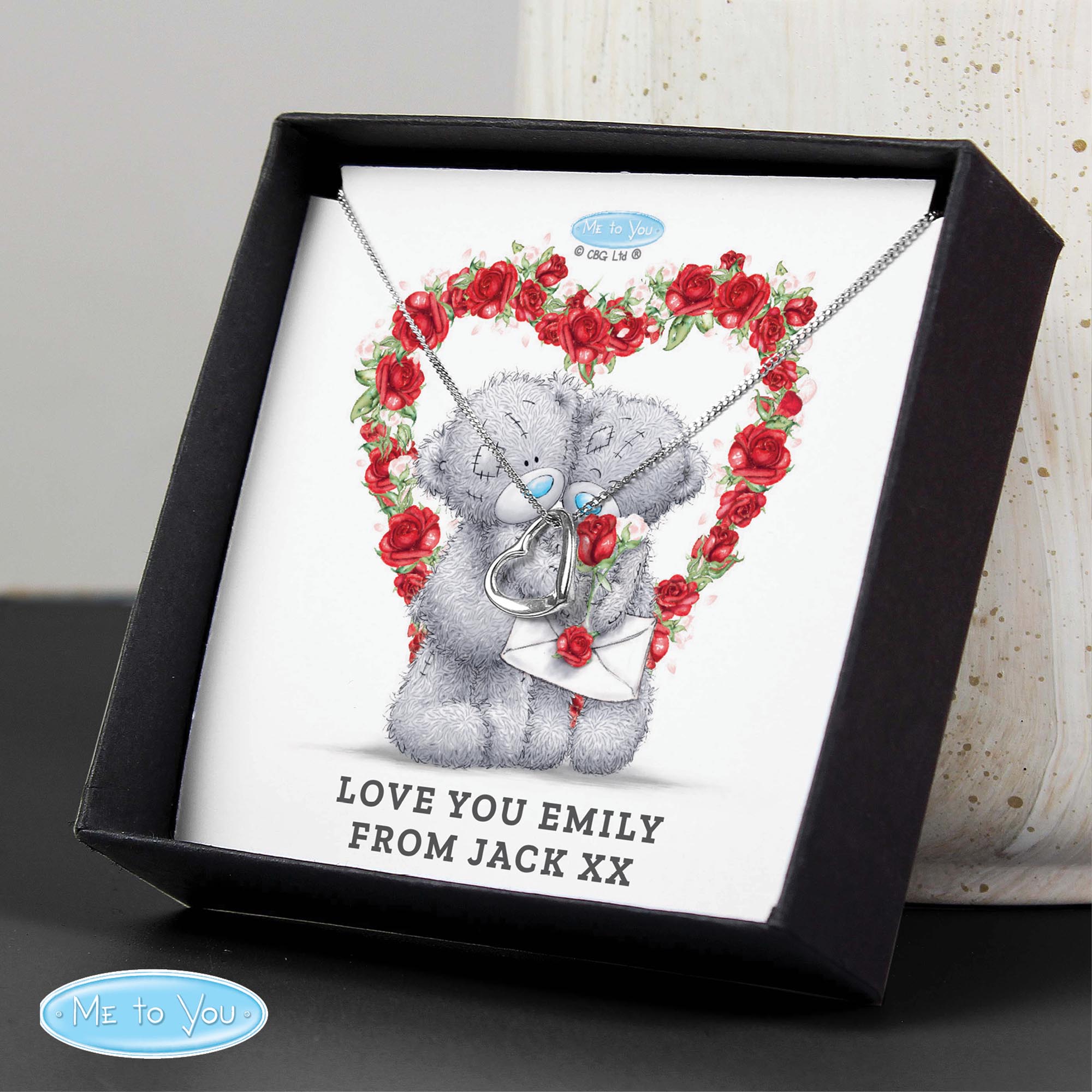Personalised Me to You Roses Sterling Silver Heart Necklace & Box