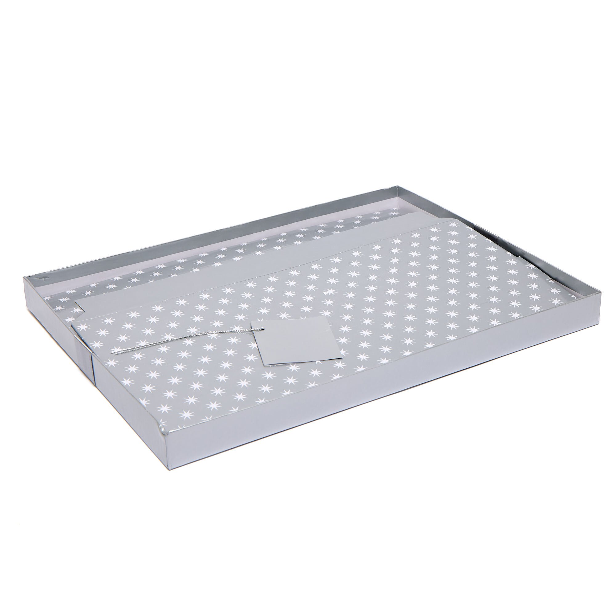 Silver & White Stars Flat Pack Crate Gift Box,  Silver & White Stars Flat Pack Crate Gift Box