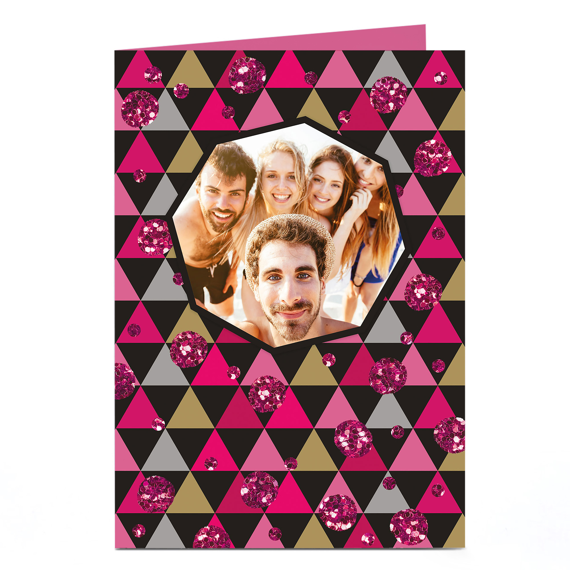 Photo Upload Card - Pink Glitter Triangles
