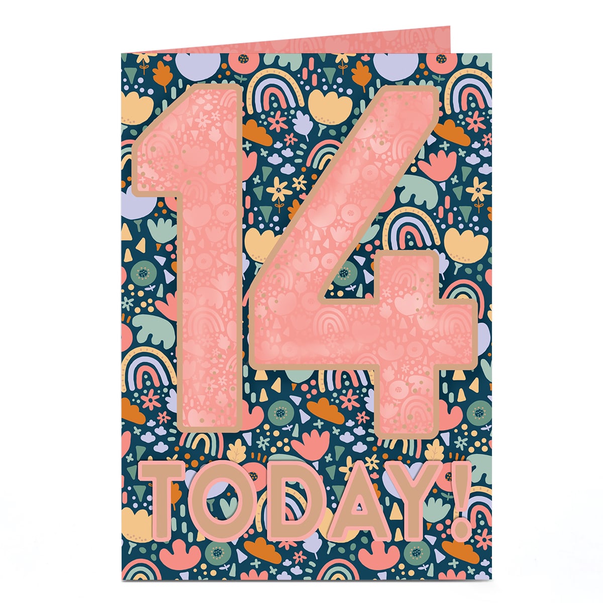 14th Birthday Card - Rainbows and Florals 14 Today