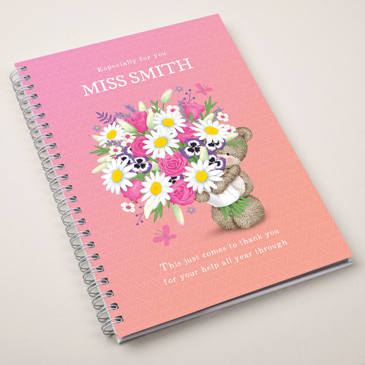 Personalised Thank You Teacher Notebook - Hugs Flower Bear