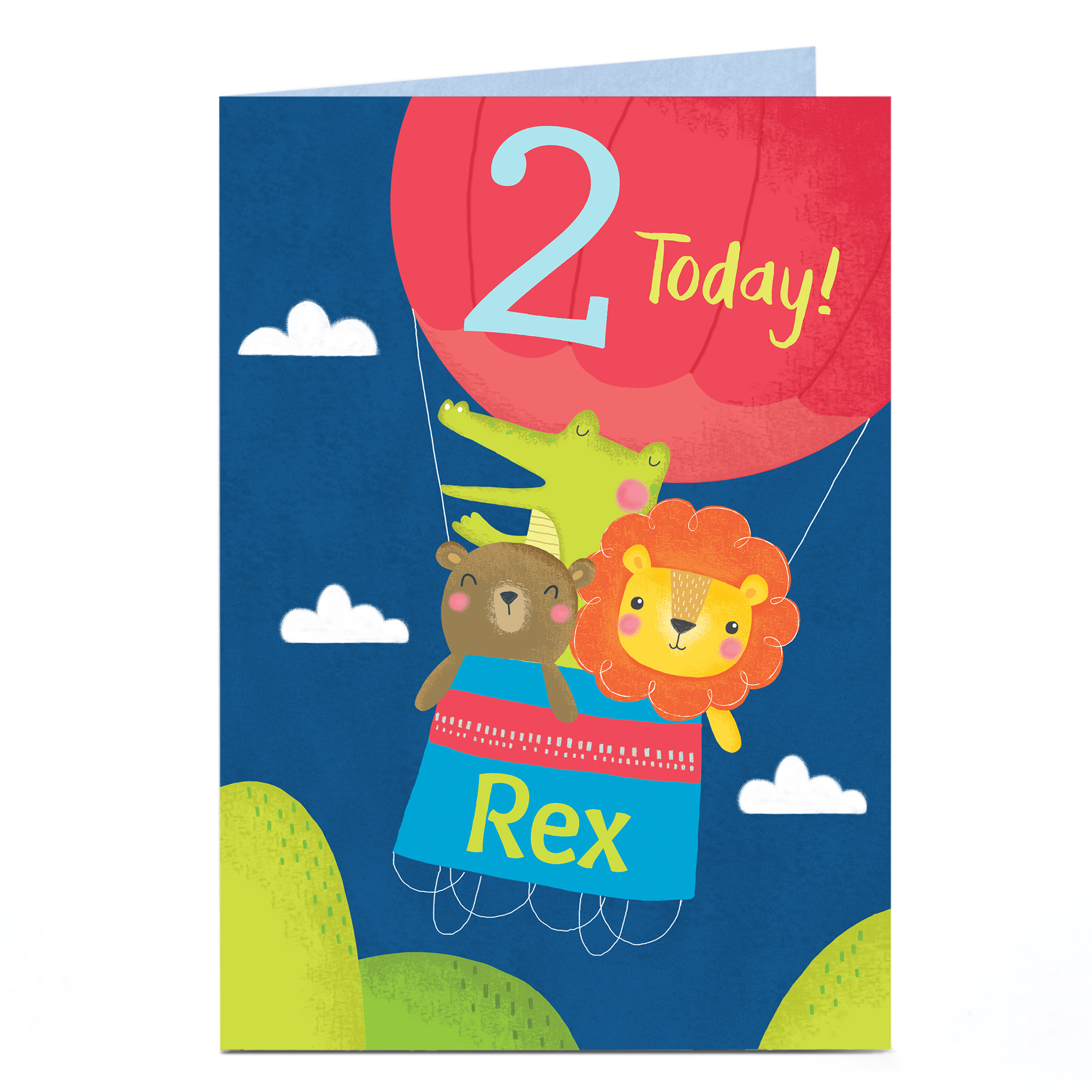 Personalised Birthday Card - Animal Air Balloon, Editable Age