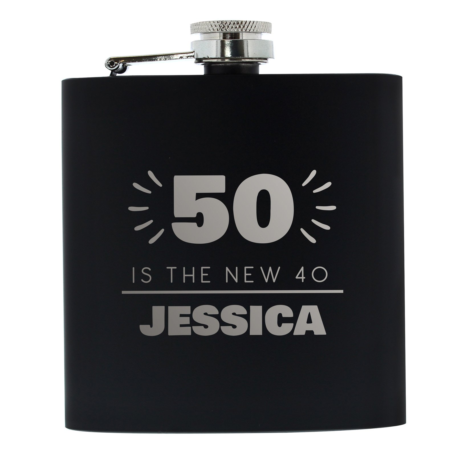 Personalised 50th Birthday Hip Flask - Silver & Black