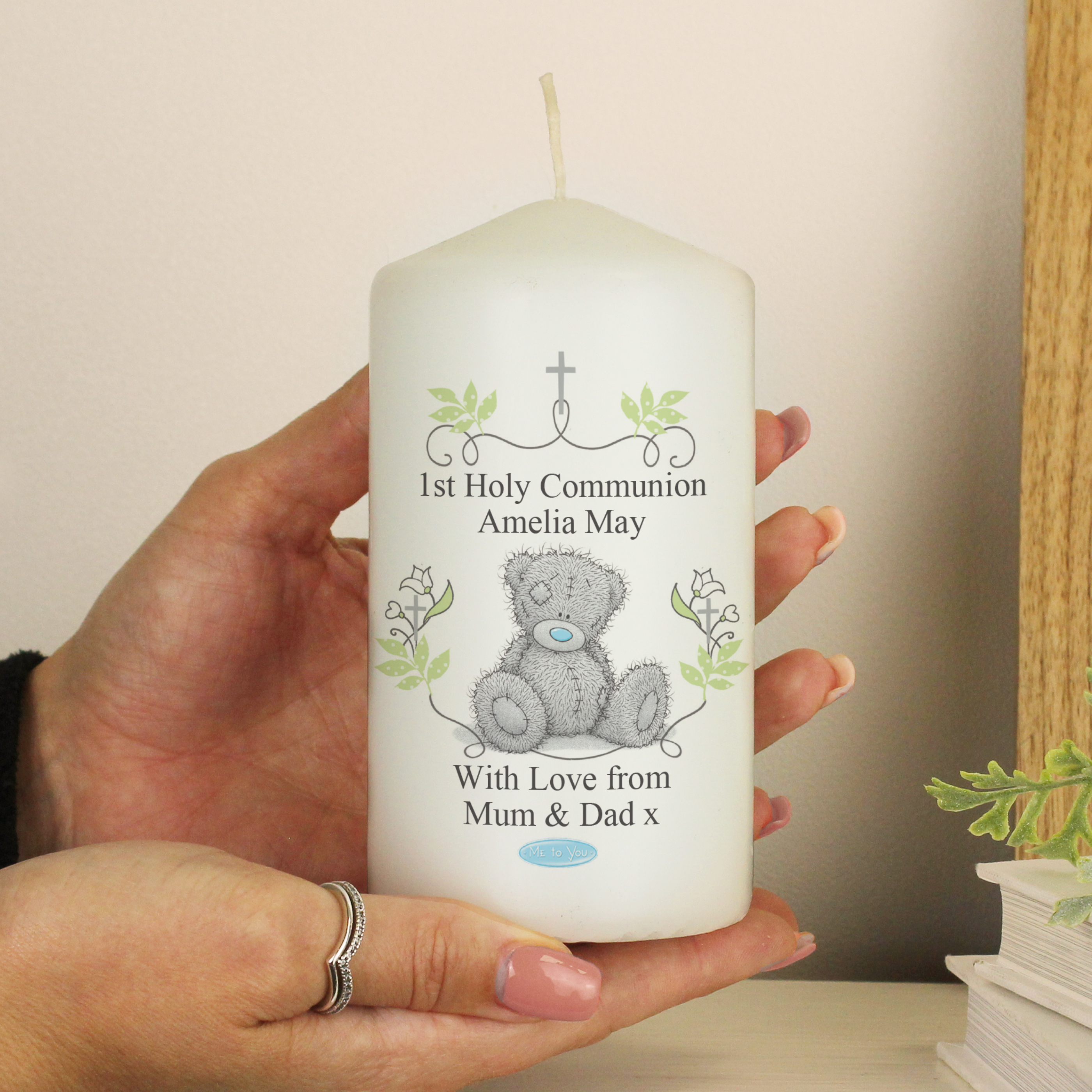 Personalised Me To You Religious Cross Pillar Candle