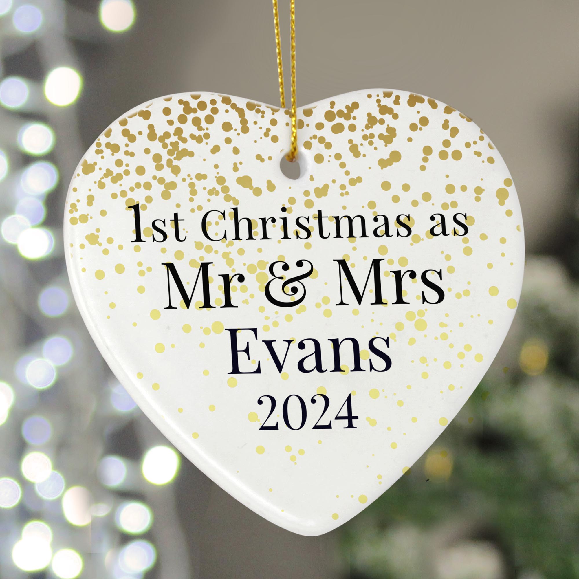 Personalised Mr & Mrs 1st Christmas Ceramic Heart Decoration