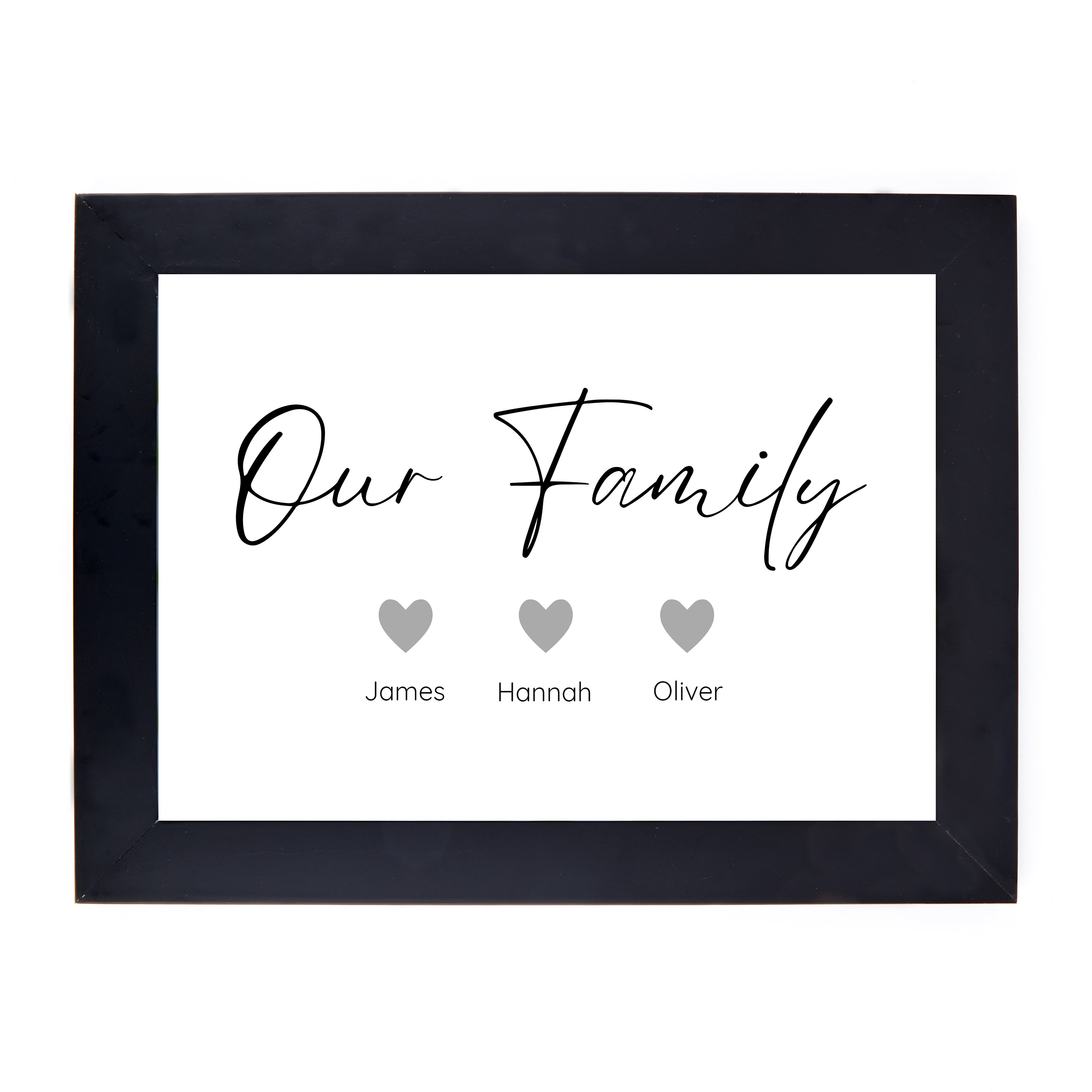 Personalised Our Family Print - Family of 3 Hearts