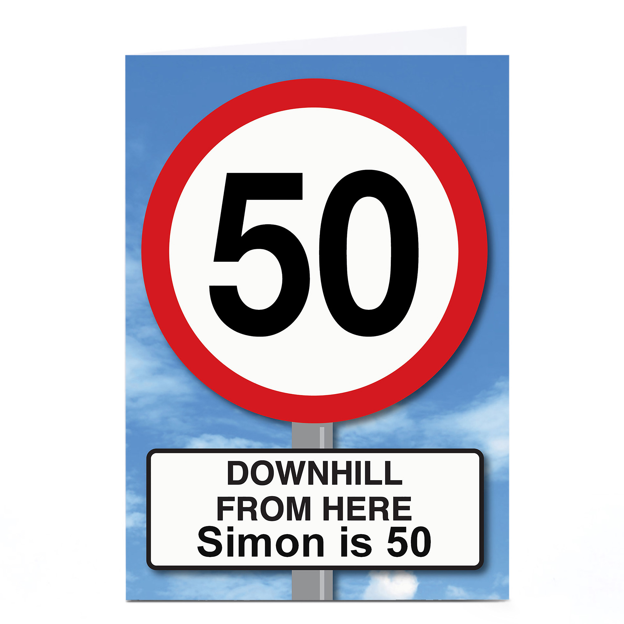 Personalised 50th Birthday Card - Downhill From Here