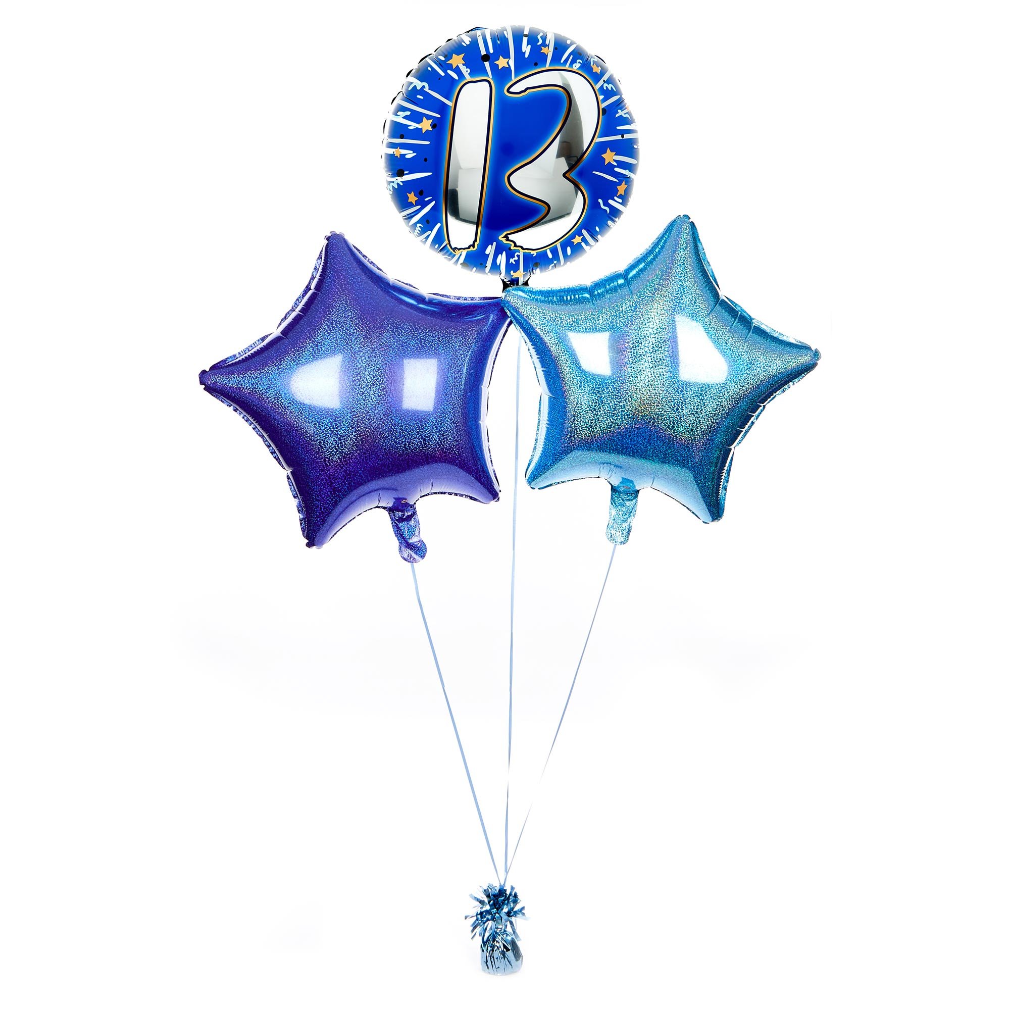 Blue & Silver 13th Birthday Balloon Bouquet - DELIVERED INFLATED!