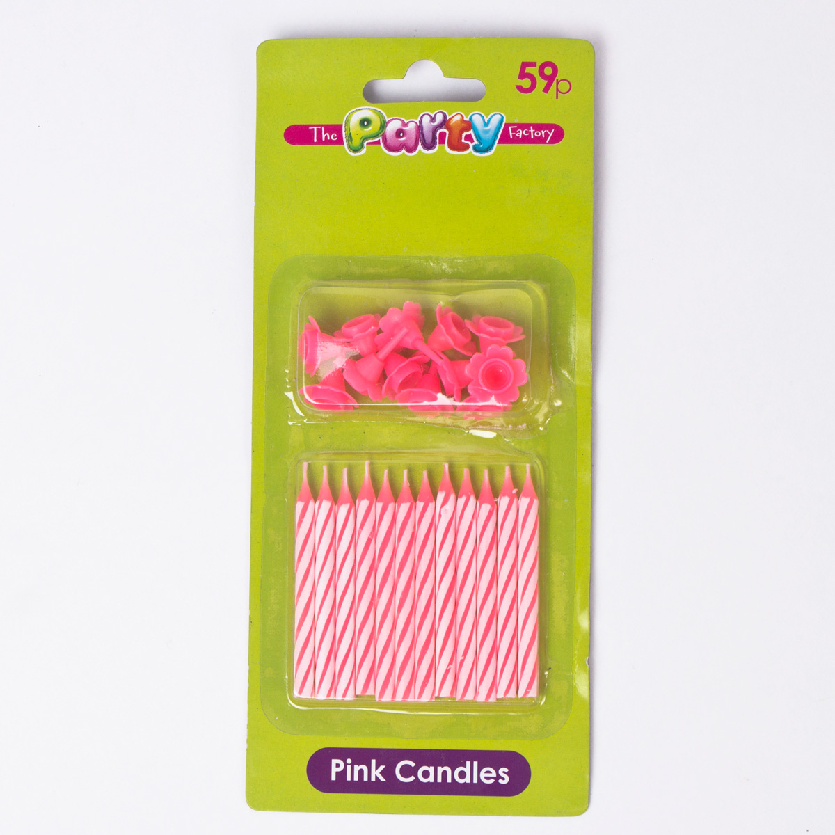 Pink Candy Stripe Birthday Candles With Holders, Pack Of 12