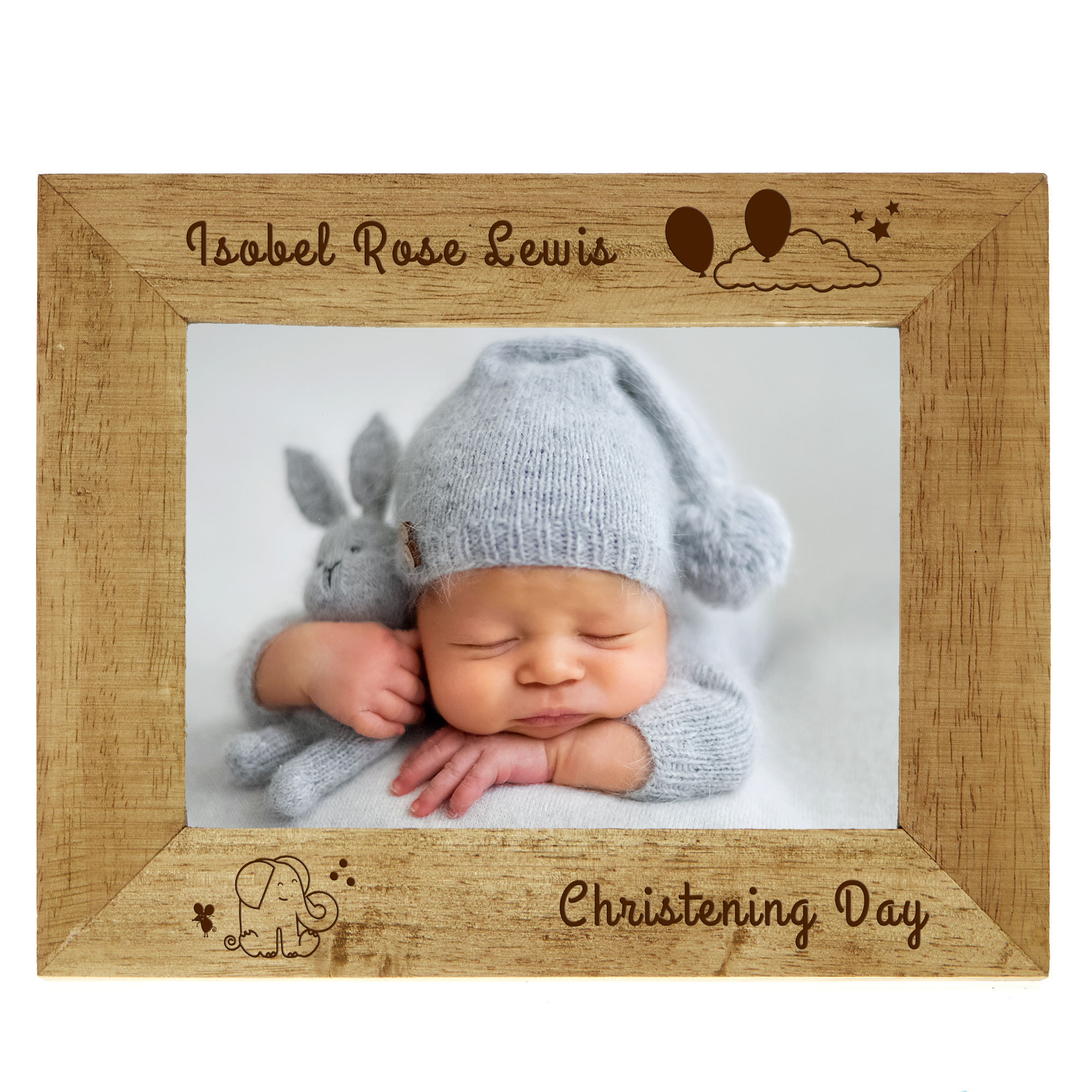 Personalised Engraved Wooden Photo Frame - Baby Elephant