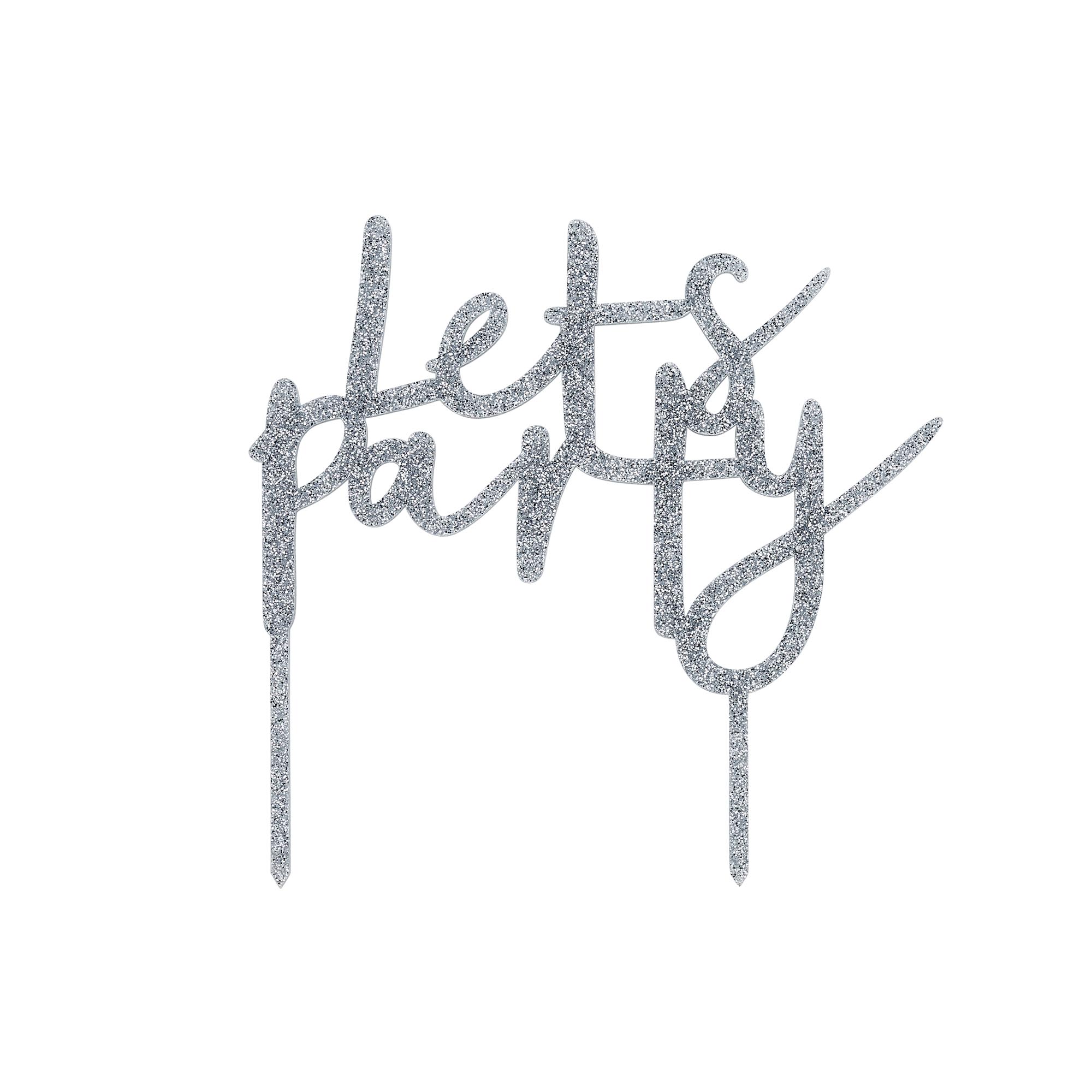 Metallic Let's Party Glitter Acrylic Cake Topper (3 Colour Options)