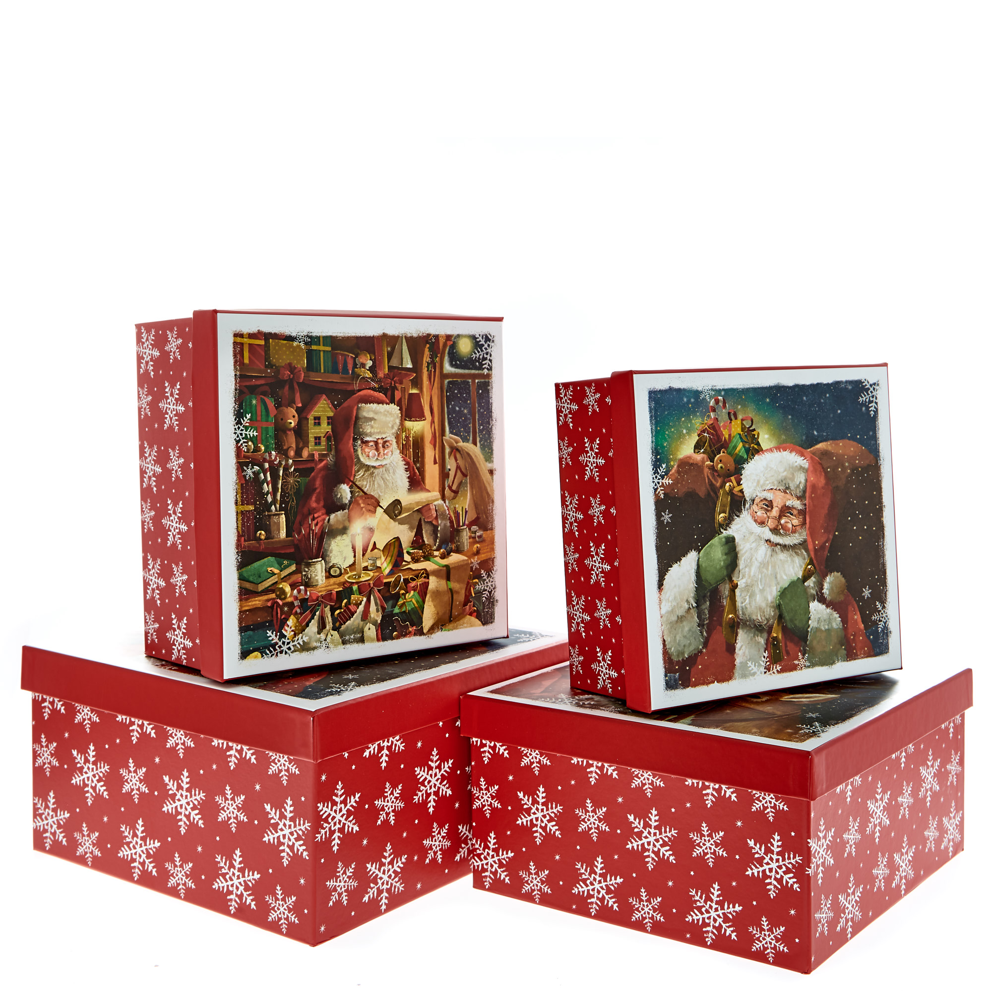 Traditional Santa Christmas Gift Boxes - Set Of 4