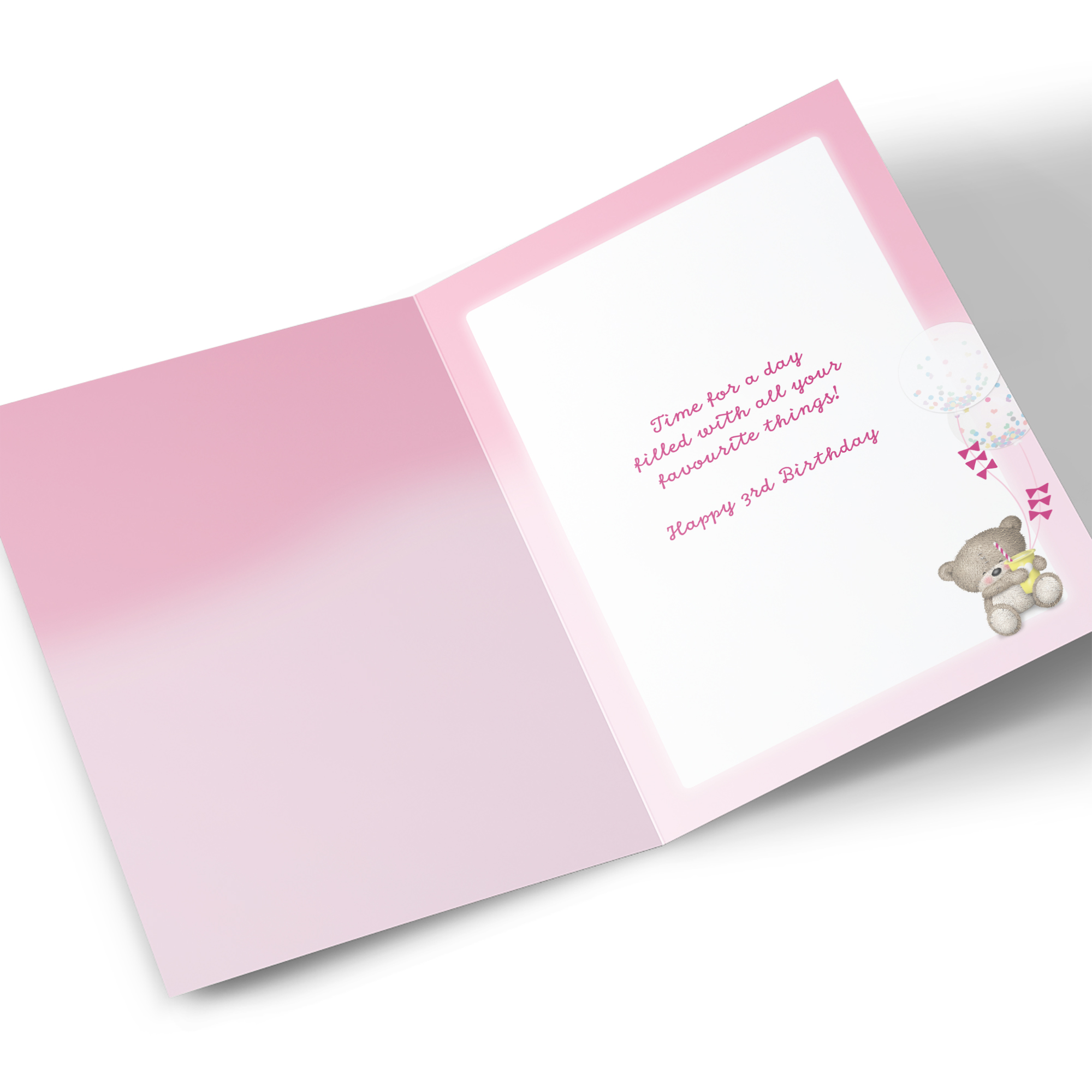 Hugs 3rd Birthday Card - Pink Tea Party