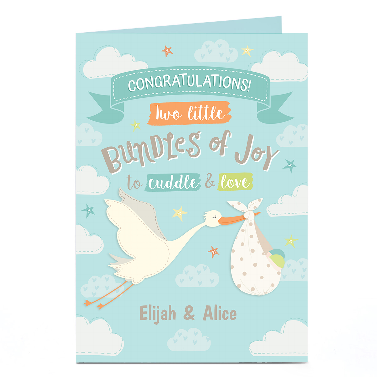 Personalised New Baby Card - Twins, 2 Bundles of Joy