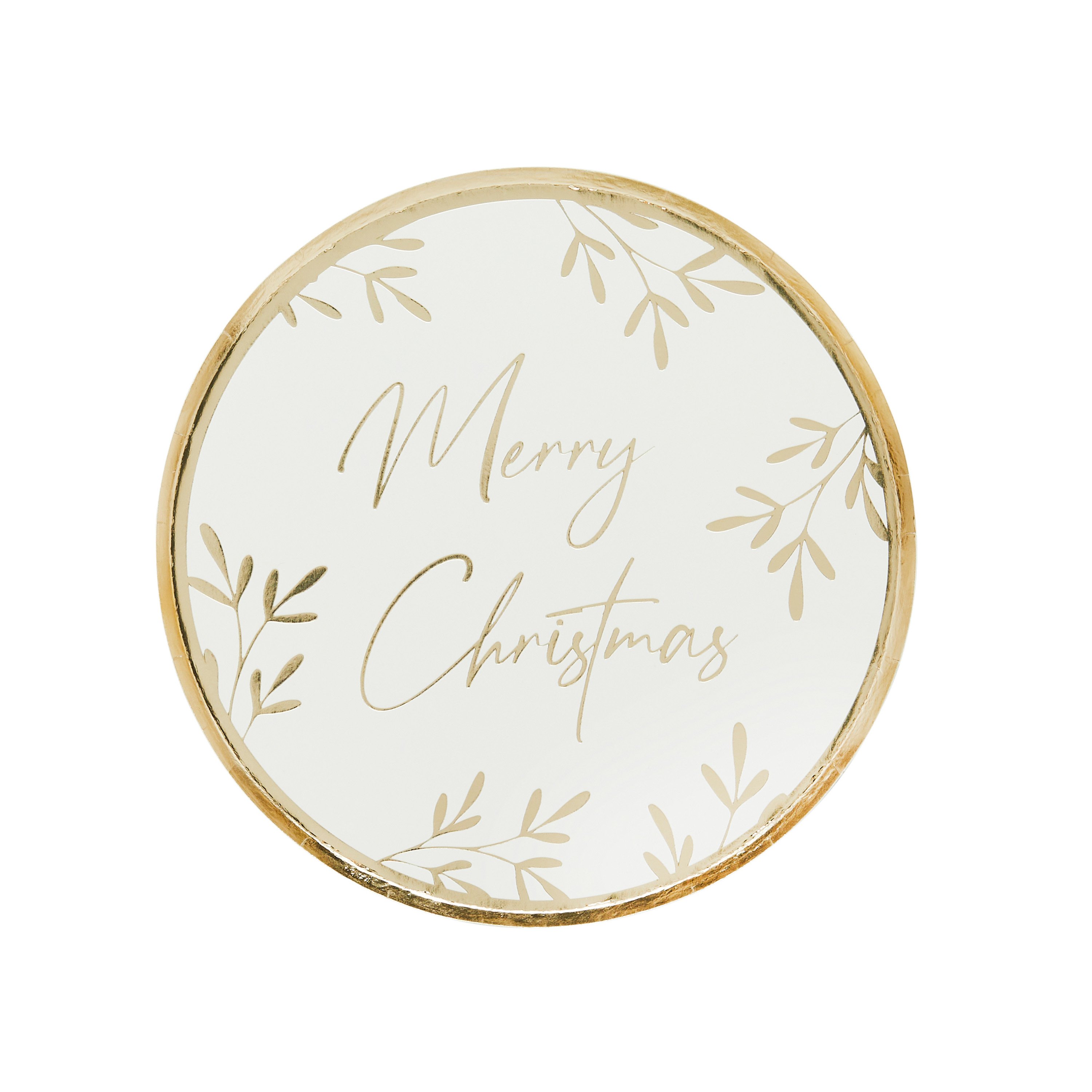 Gold Merry Christmas Paper Plates - Pack of 8