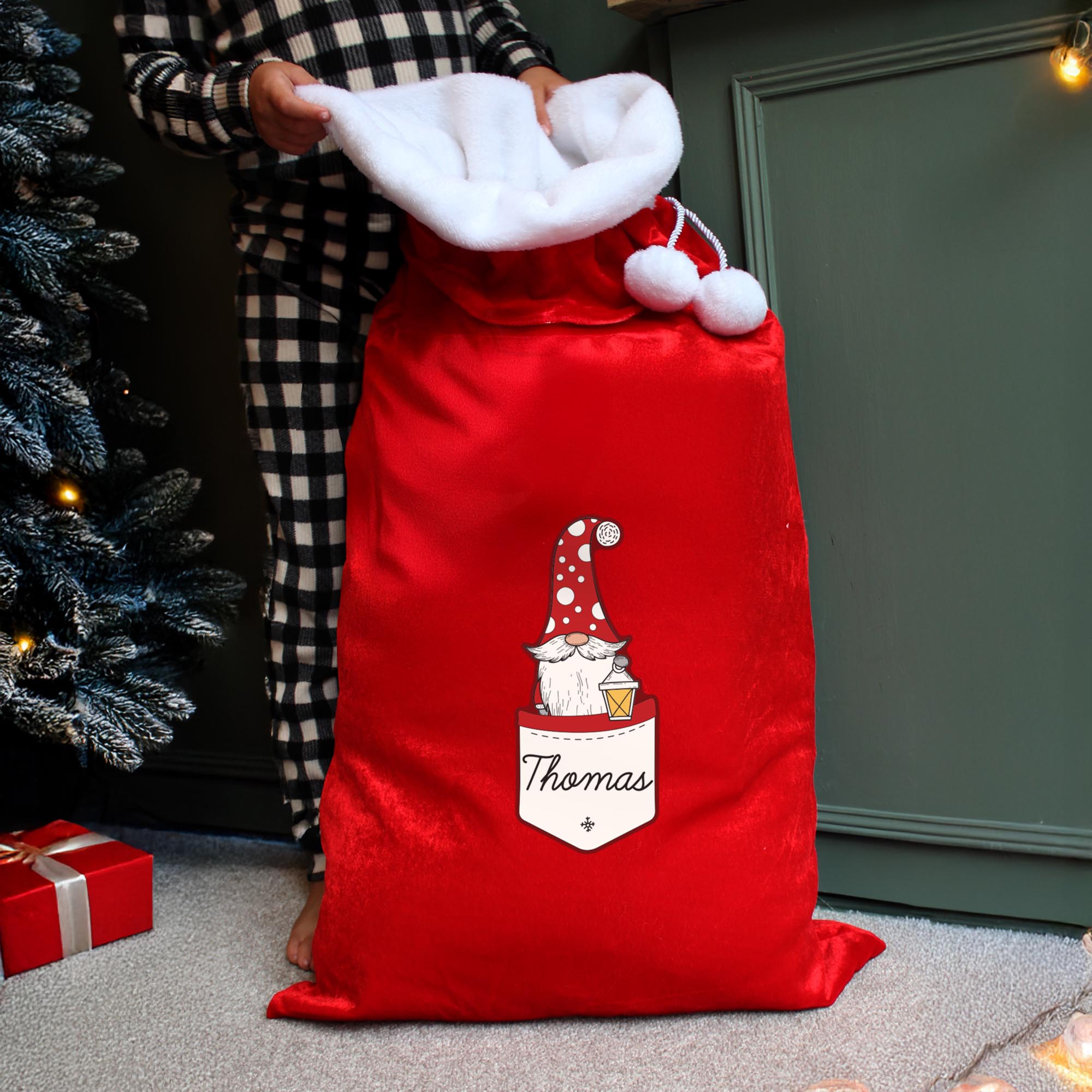 Personalised Gonk Family Red Christmas Sack - Male