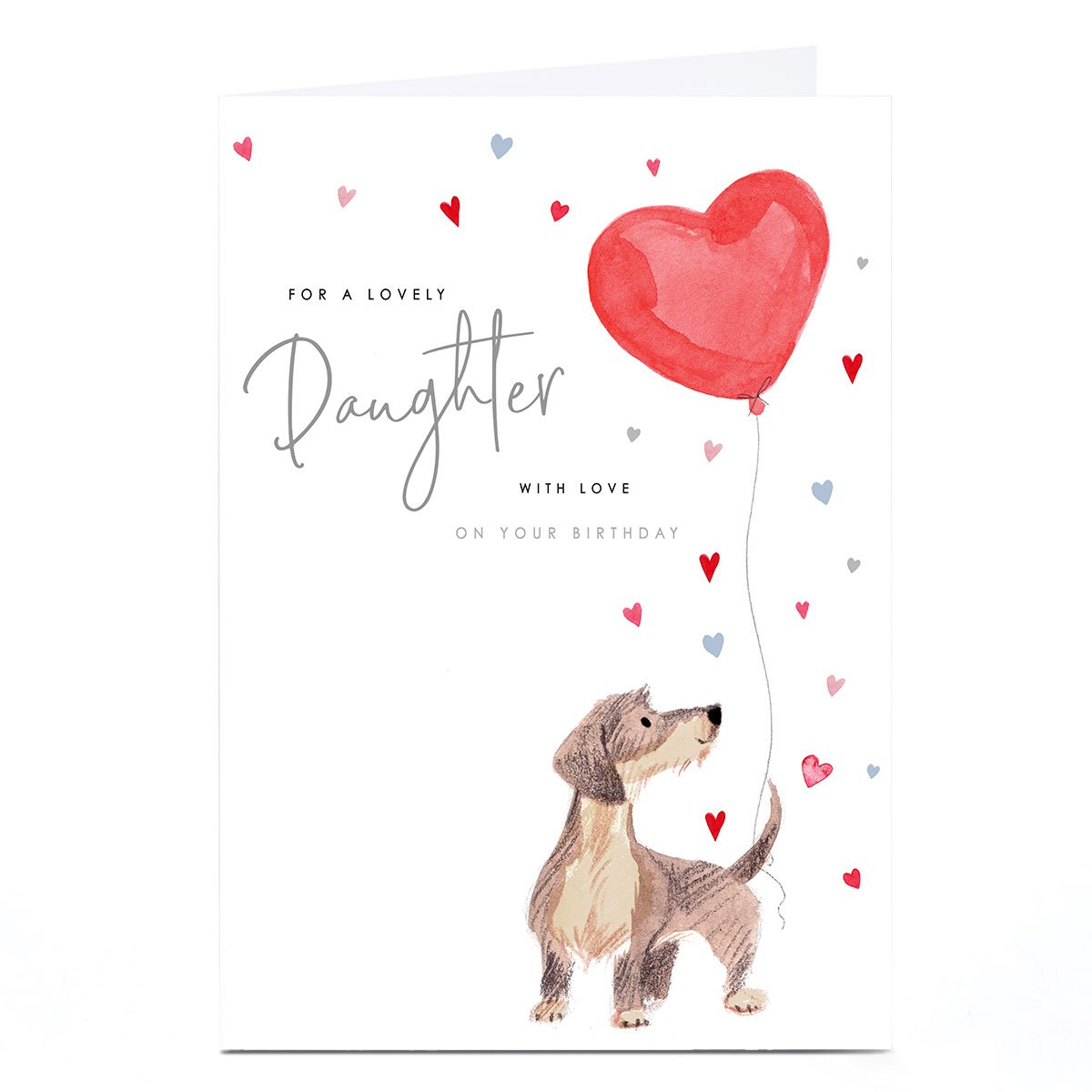 Personalised Birthday Card - Dog Heart Balloon, Daughter