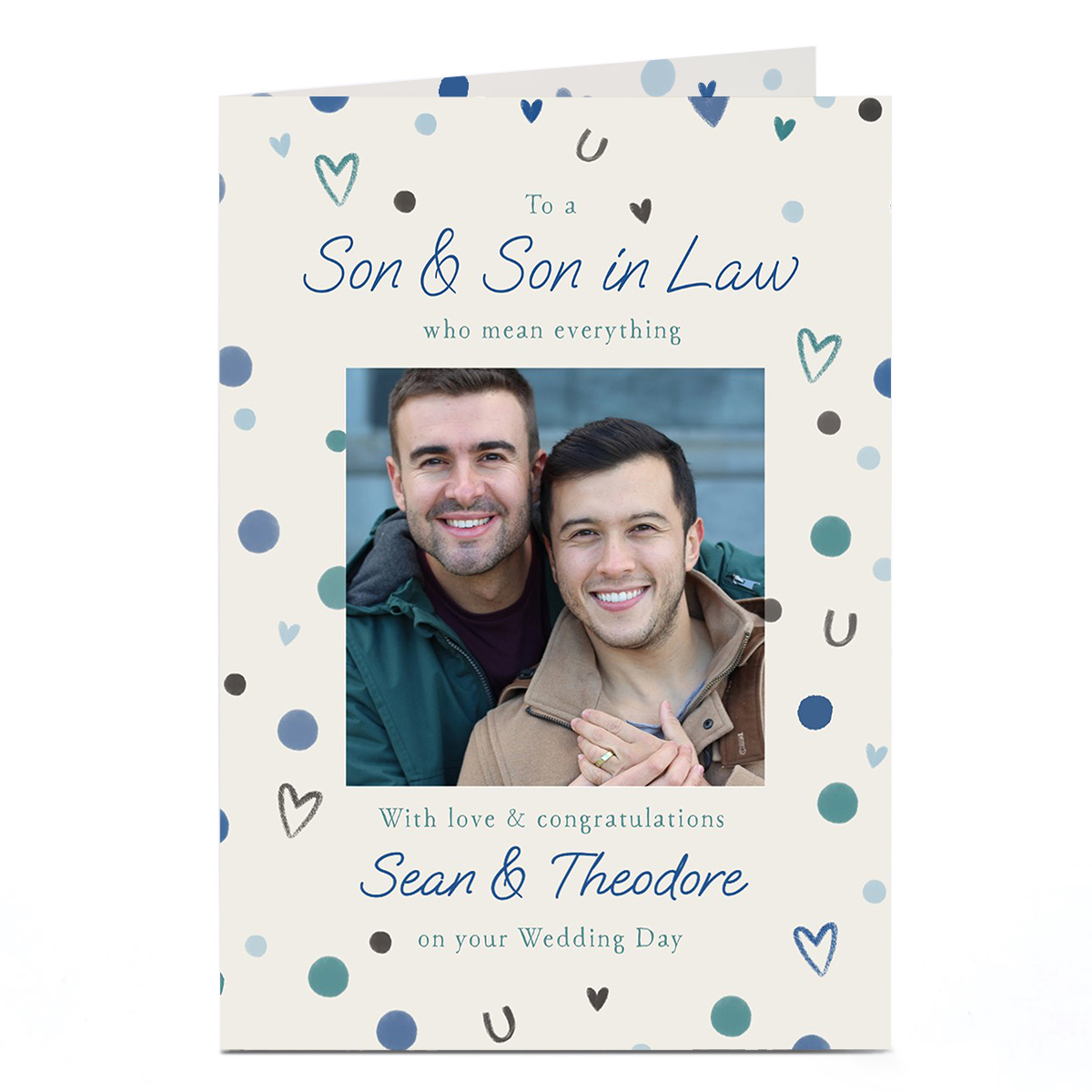 Photo Wedding Card - Hearts and Lucky Horseshoes, Son & Son in Law