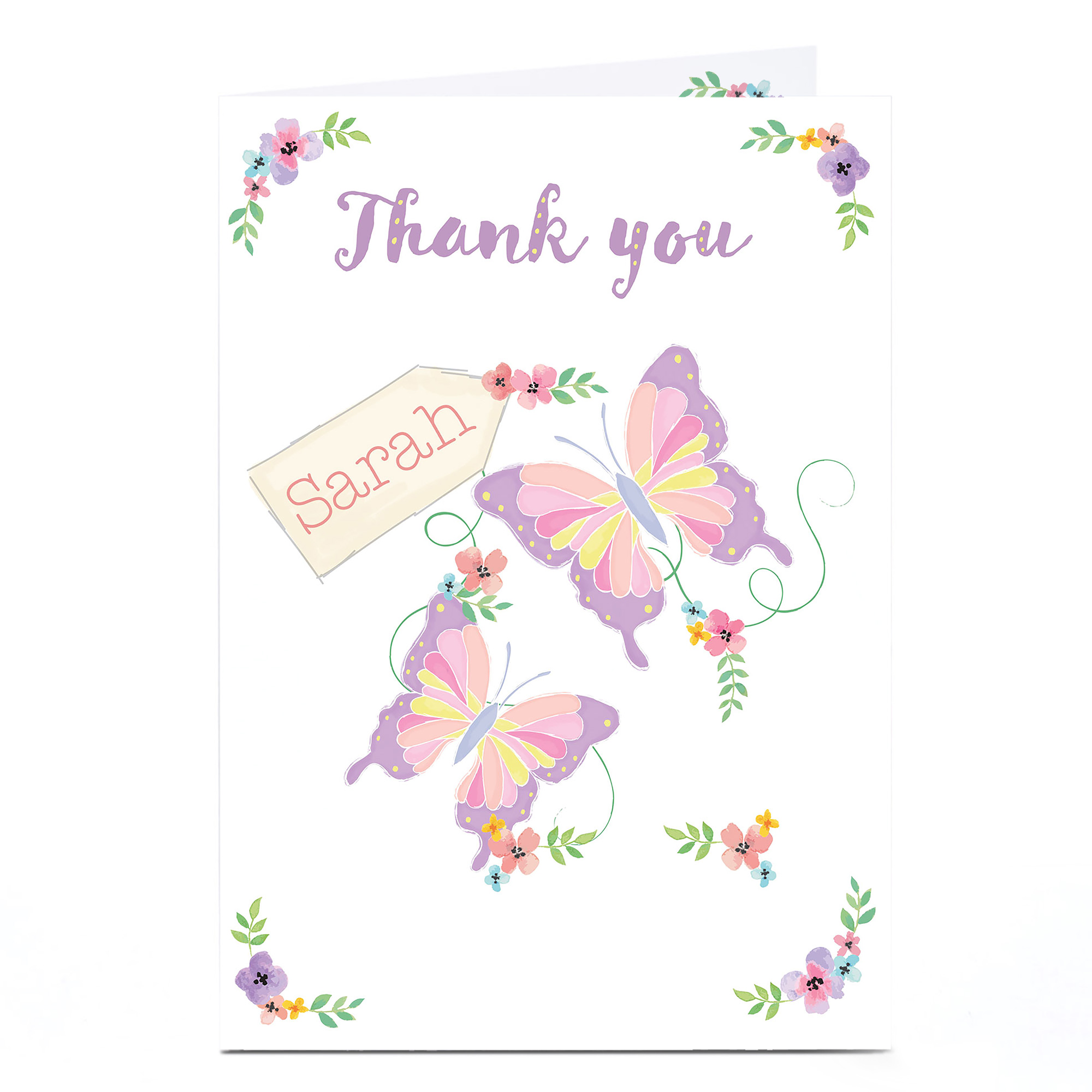 Personalised Thank You Card - Butterflies & Flowers