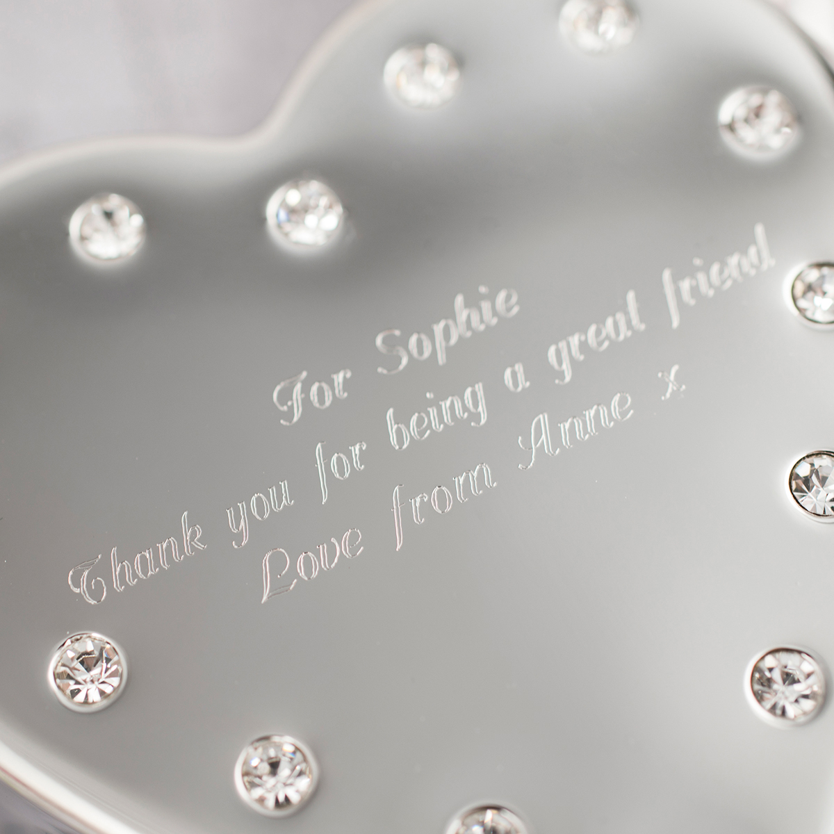 Personalised Engraved Diamante Heart-Shaped Jewellery Box