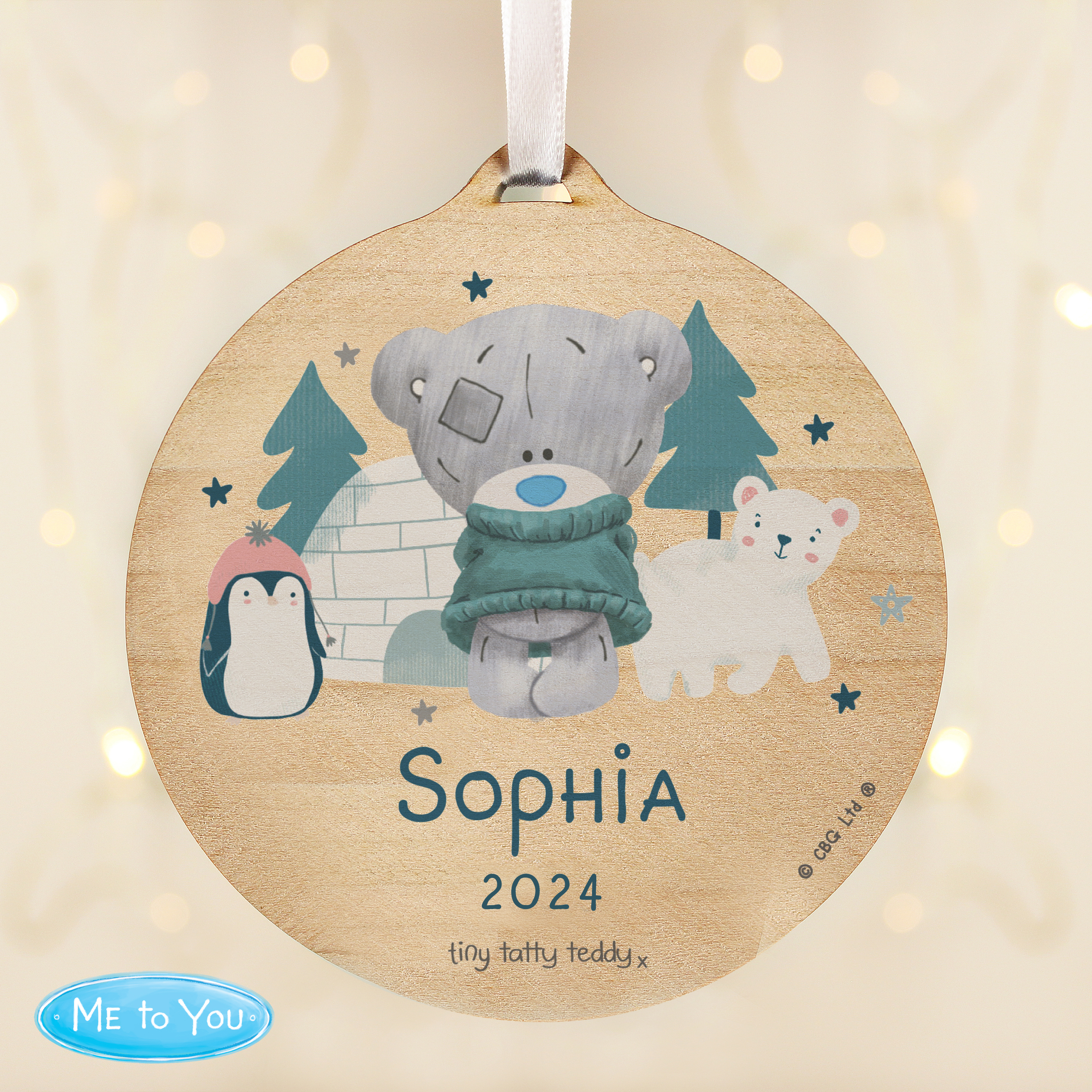 Personalised Winter Explorer Tiny Tatty Teddy Wooden Decoration