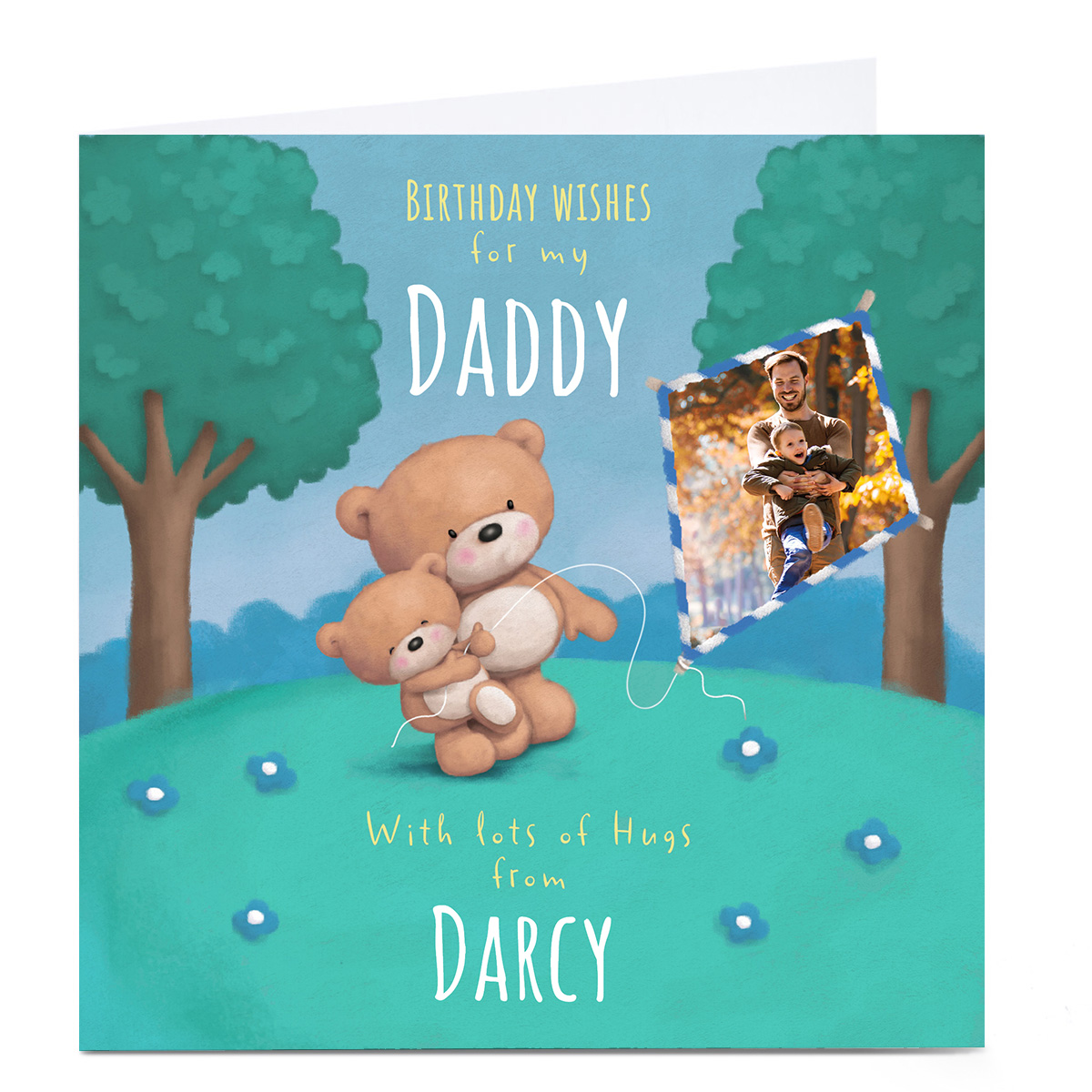 Hugs Bear Photo Birthday Card - Kite Flying