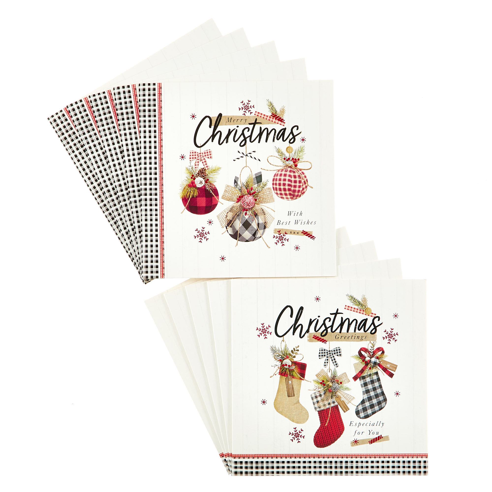 16 Charity Christmas Cards - Stockings & Baubles (2 Designs)
