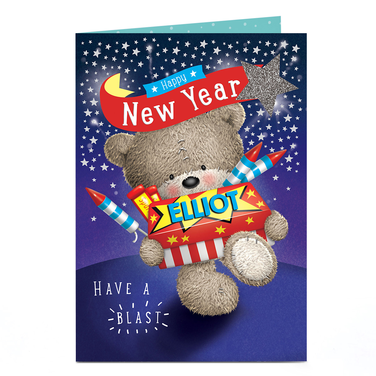 Personalised Hugs New Year Card - Fireworks & Stars