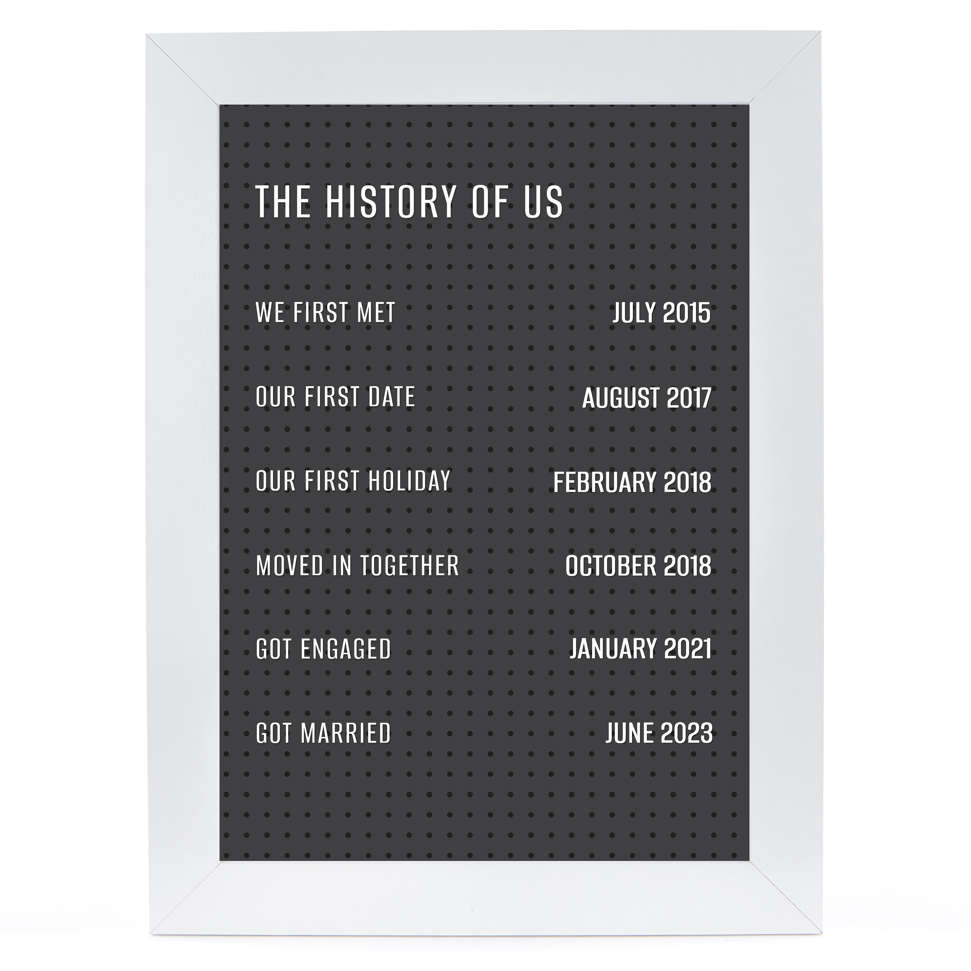 Personalised Wall Art - Black Pegboard, The History of Us