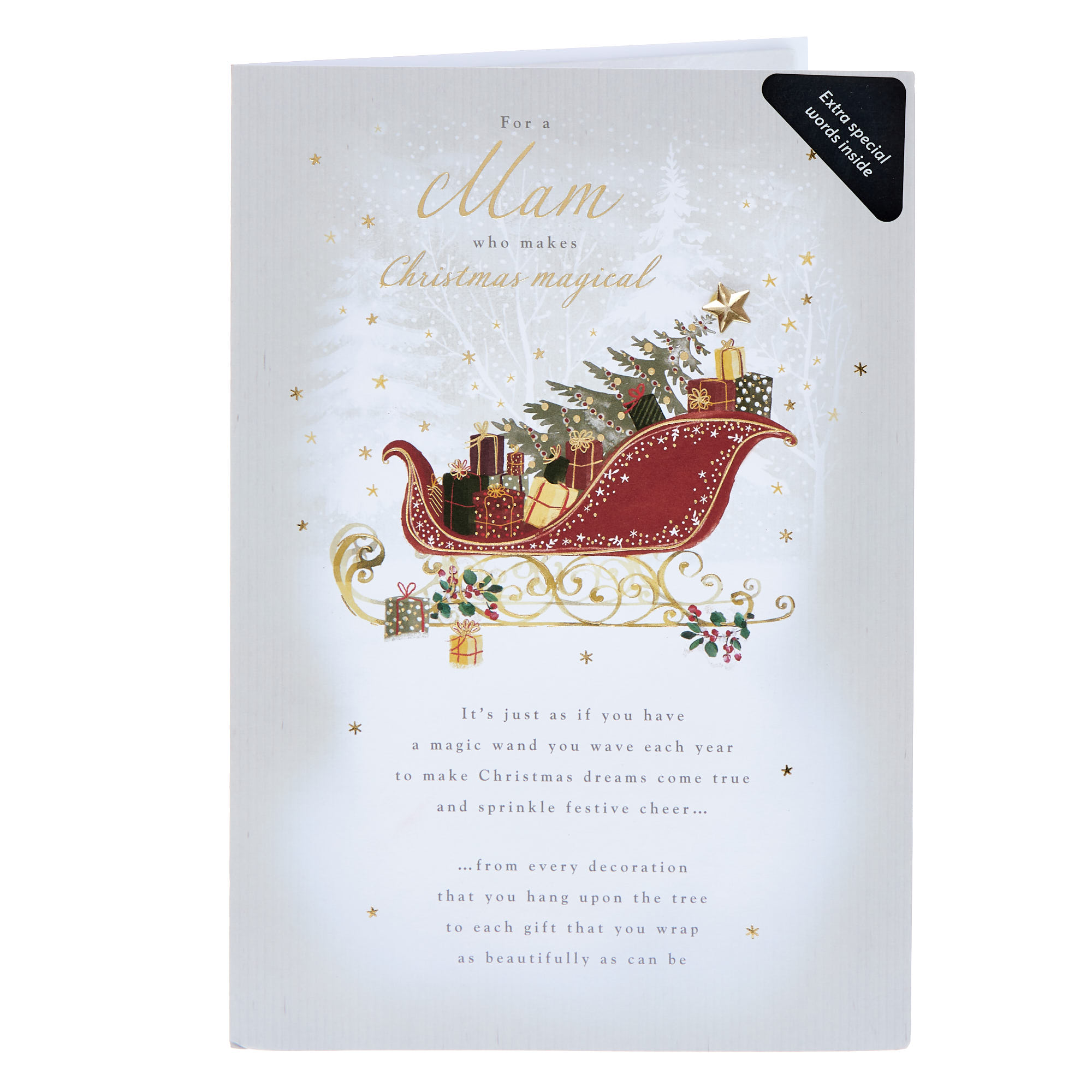 Mam Red Sleigh Christmas Card - Extra-Special Words Inside!