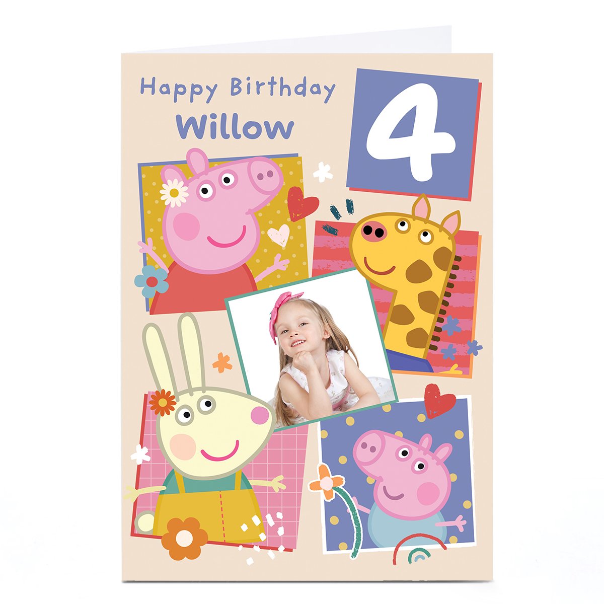 Personalised Birthday Card - Peppa Pig Age 4, Photo Upload, Any Name