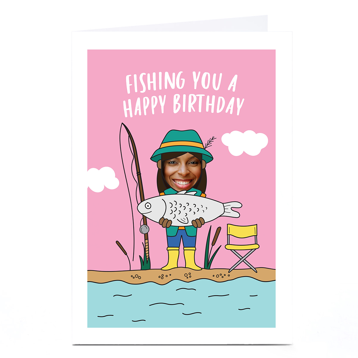 Photo Birthday Card - Fishing You A Happy Birthday, Pink