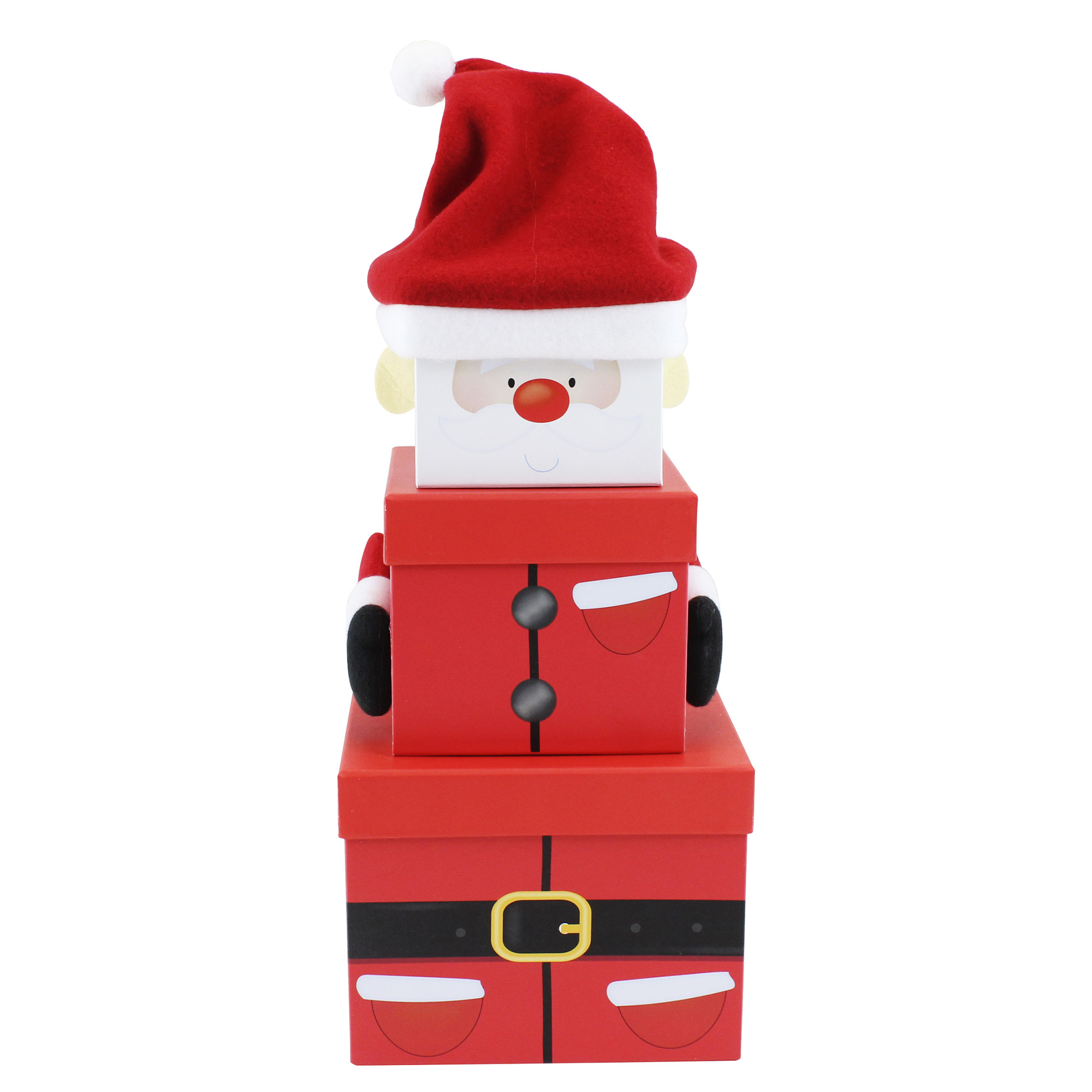 Plush Santa Gift Boxes - Set Of 3 