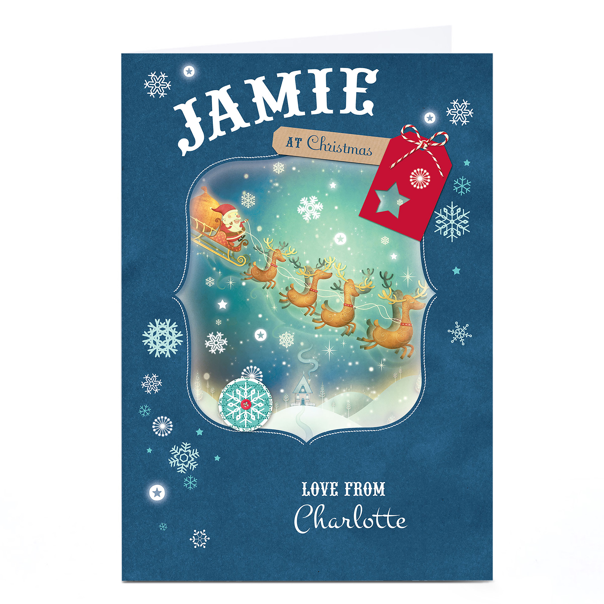 Personalised Christmas Card - Reindeer Sleigh