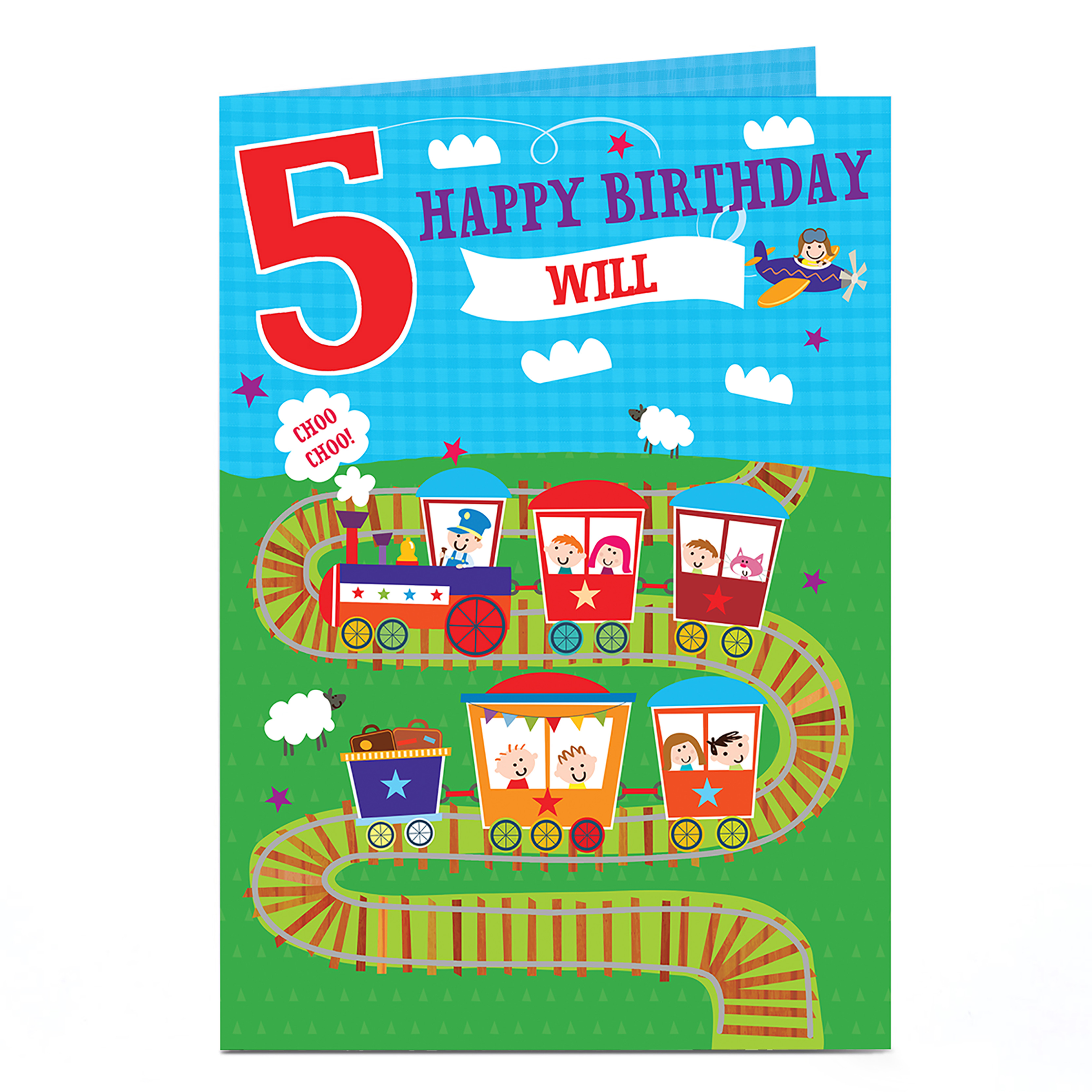 Personalised Editable Age Birthday Card - Colourful Train