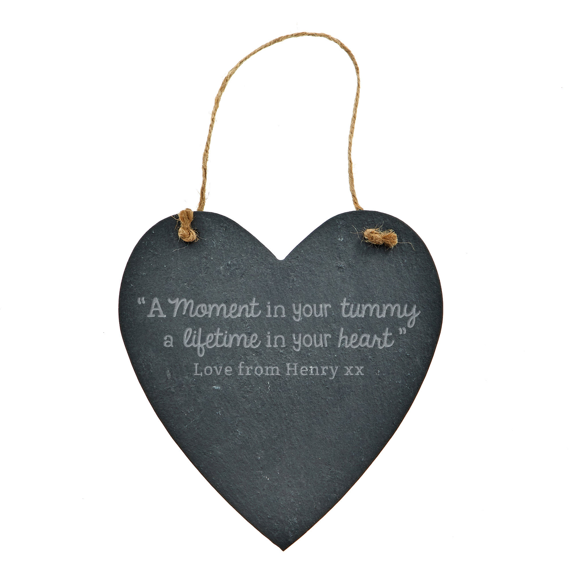 Personalised Engraved Medium Hanging Heart Slate - In Your Tummy