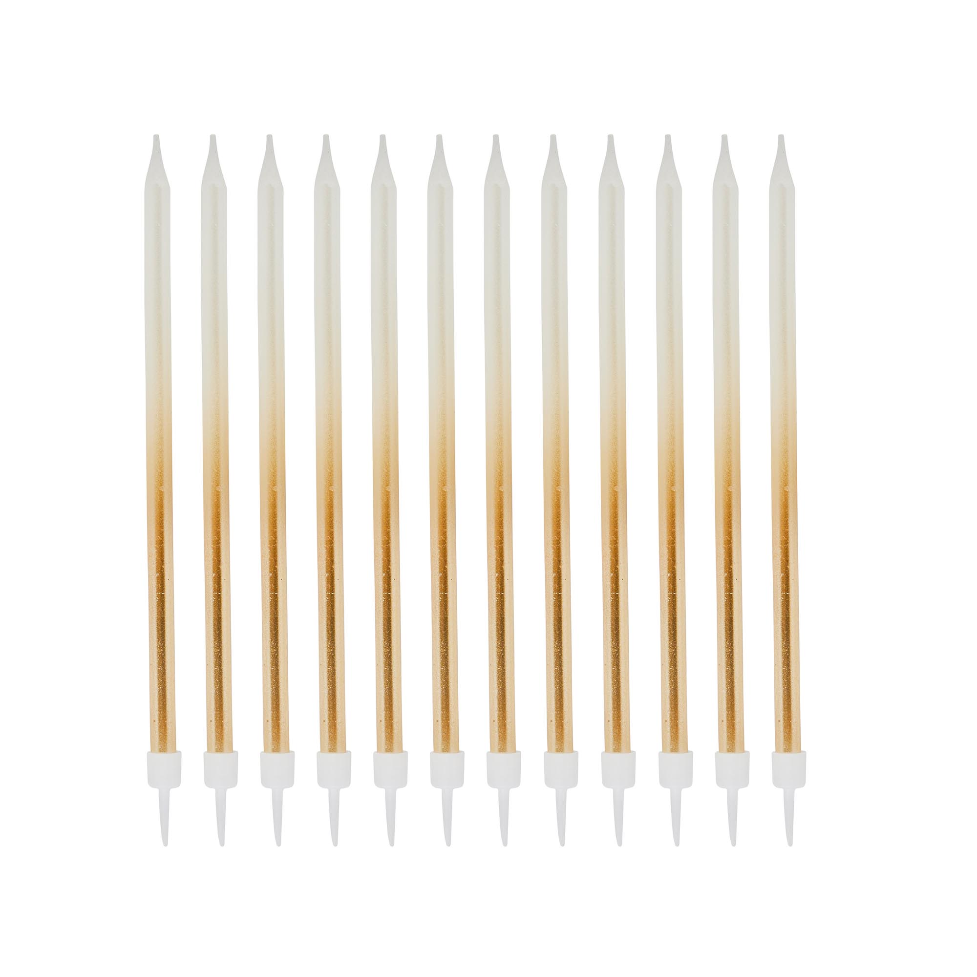 Gold Tall Ombre Skinny Cake Candles - Pack of 12