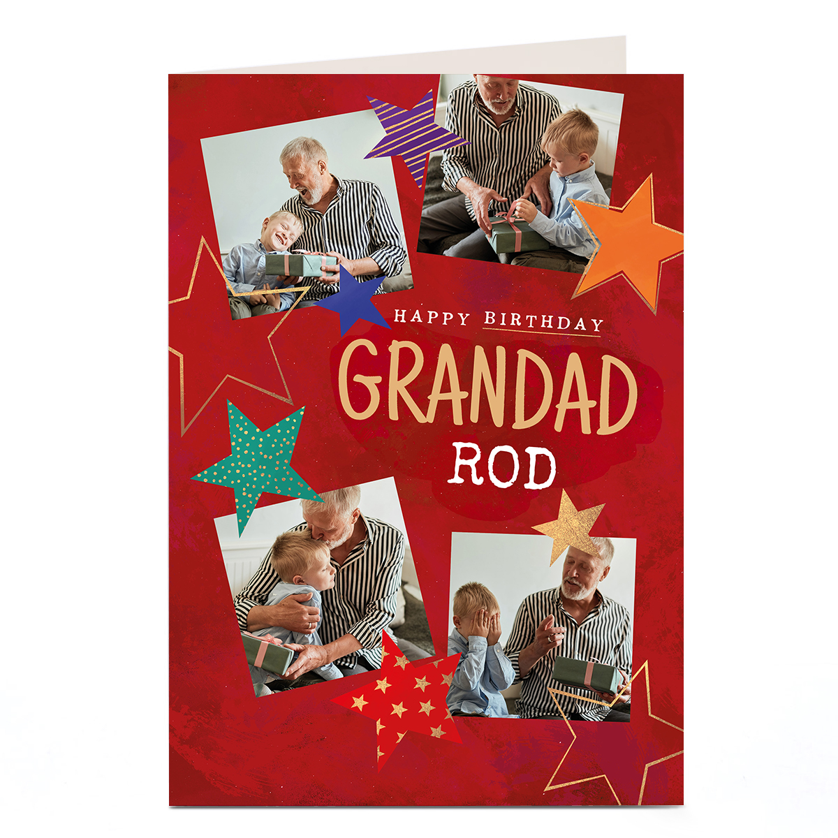 Photo Birthday Card - Red With Stars