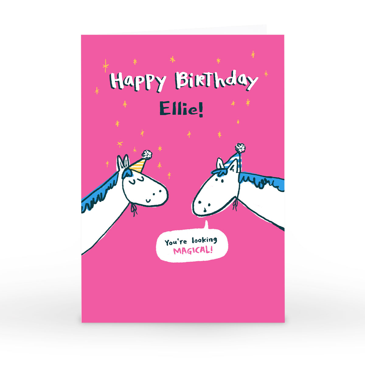 Personalised Hew Ma Birthday Card - Magical Unicorns