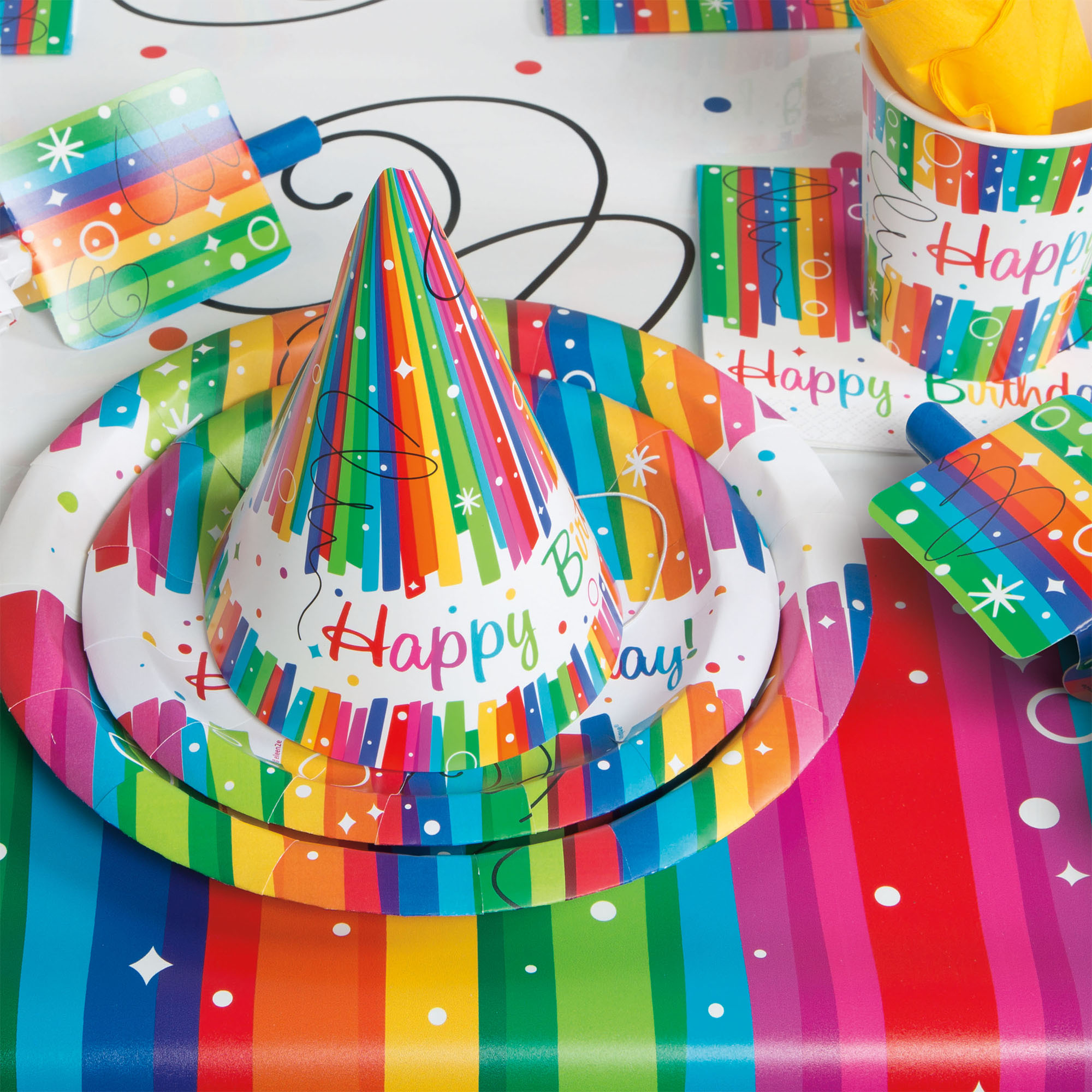 Rainbow Ribbons Birthday Tableware & Decorations - 16 Guests