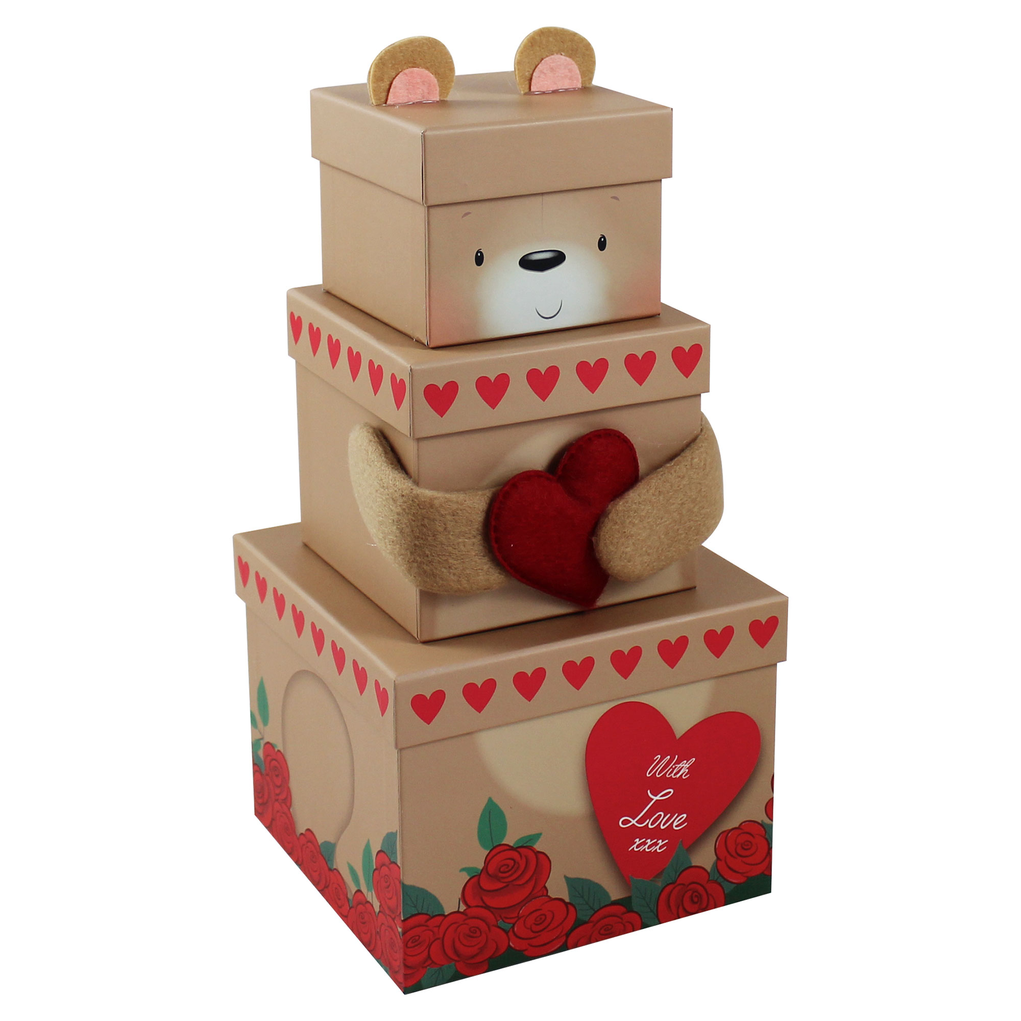 Stackable Plush Bear Gift Boxes - Pack Of 3