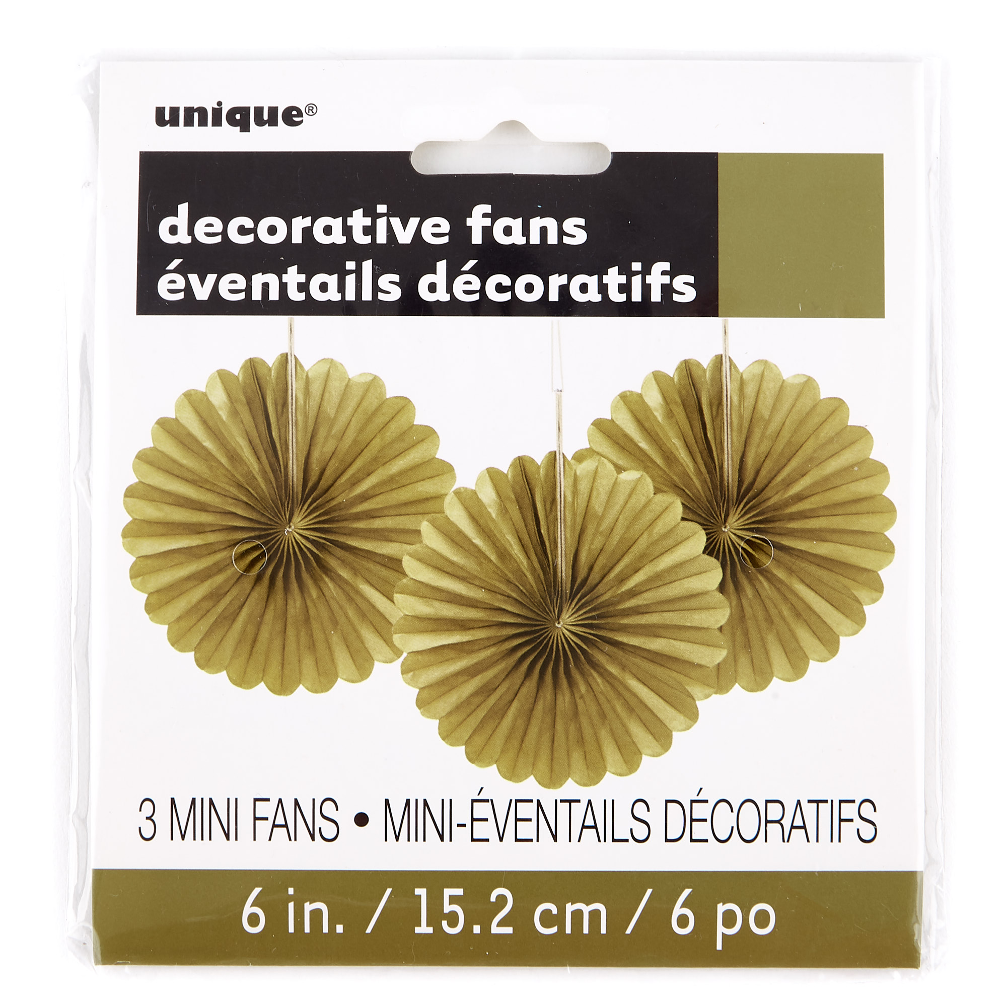 Mini Decorative Tissue Paper Fans - Gold (Pack of 3)