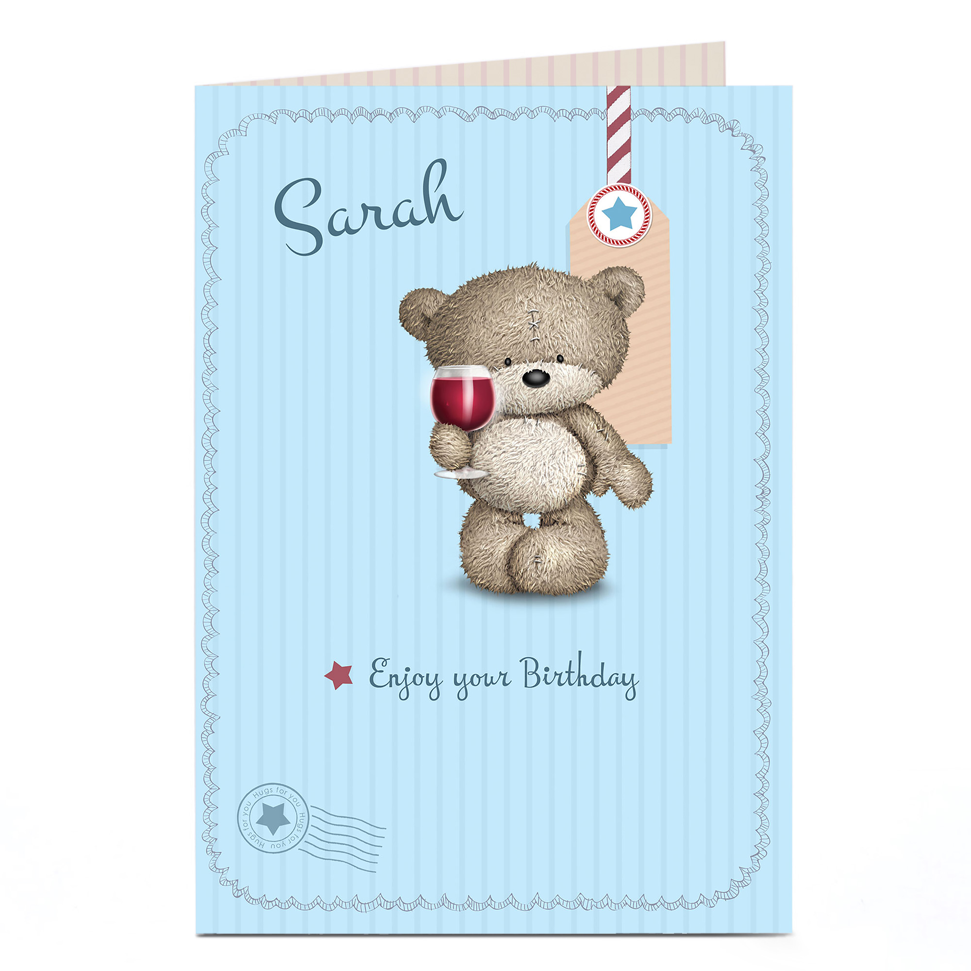 Personalised Hugs Bear Birthday Card - Glass Of Wine