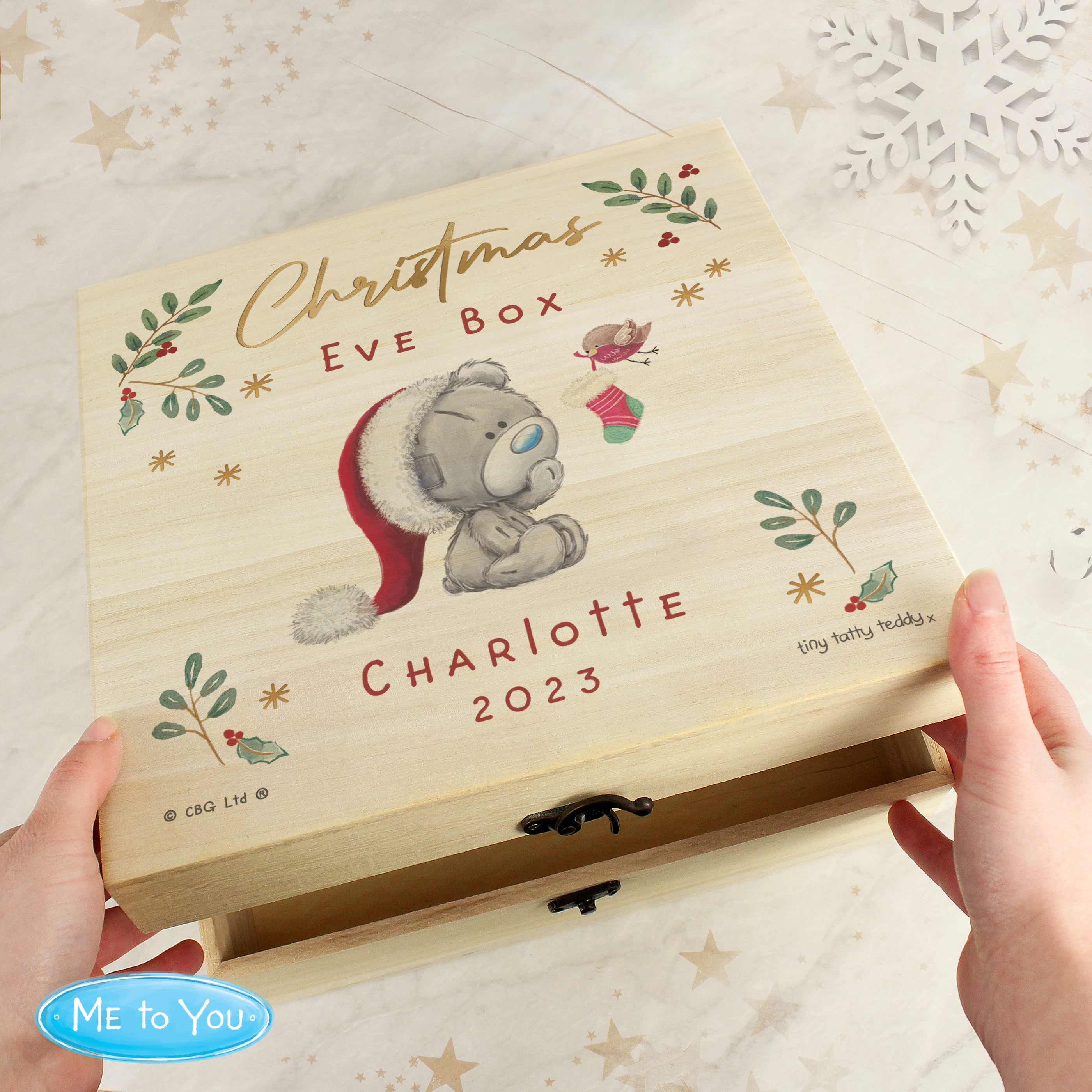 Personalised Tiny Tatty Teddy Large Wooden Christmas Eve Box