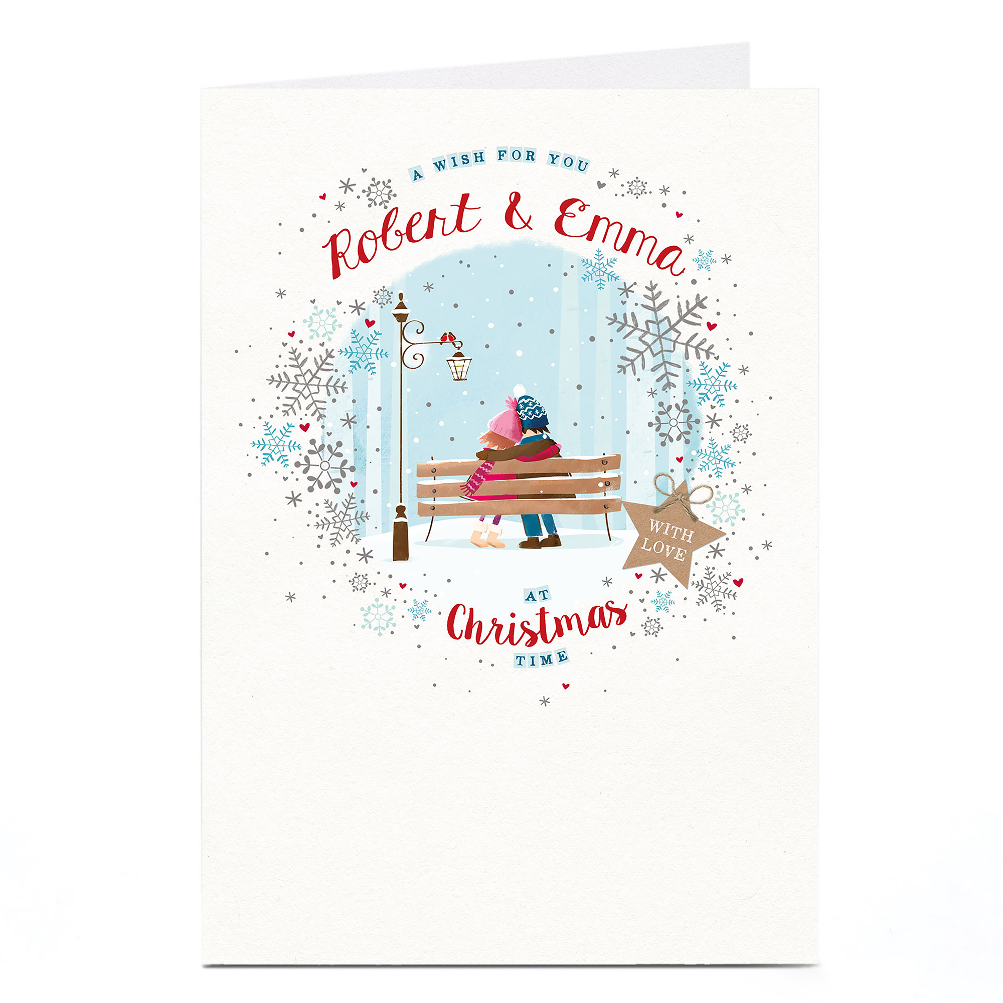 Personalised Christmas Card - Winter Couple On A Bench