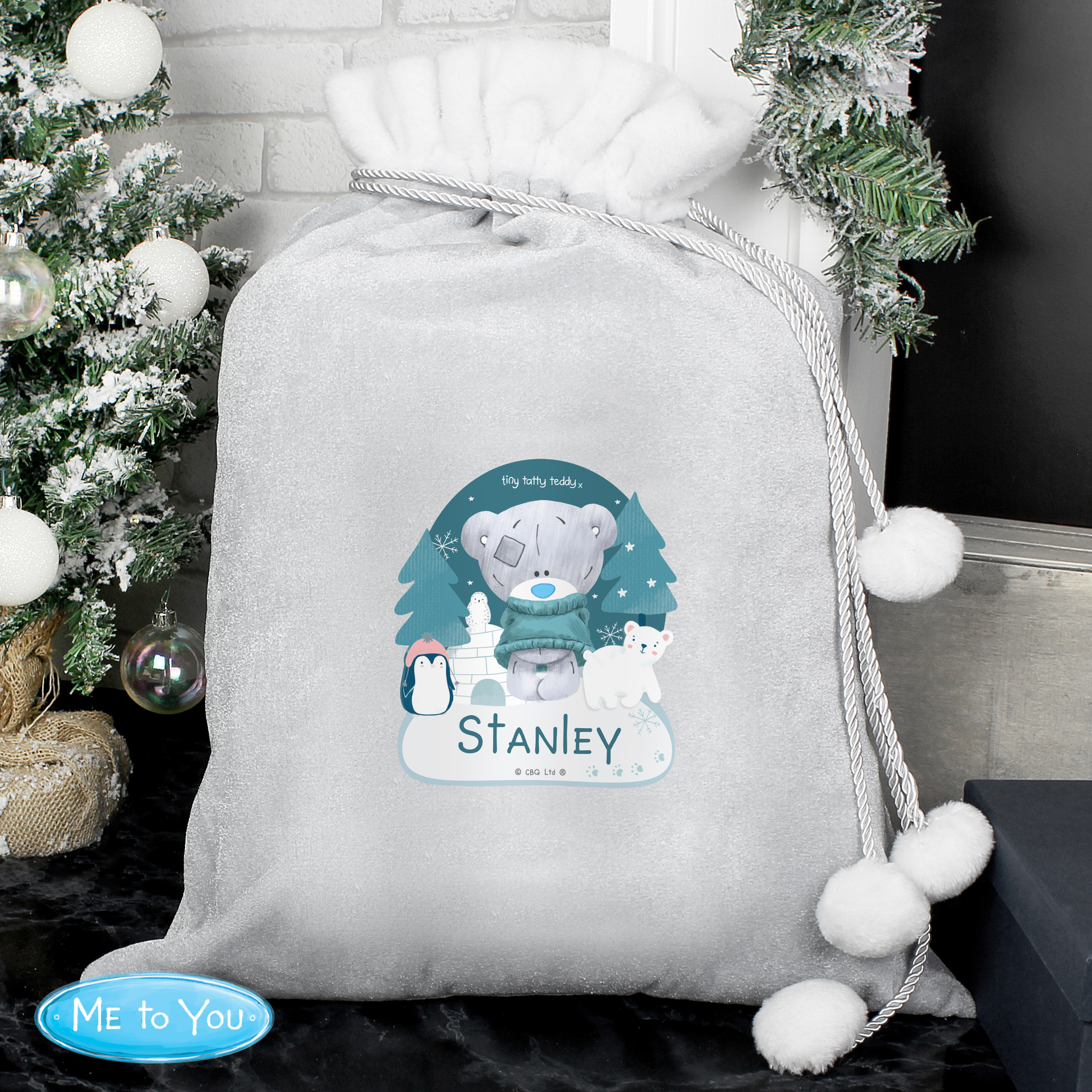 Personalised Tiny Tatty Teddy Luxury Pom-Pom Christmas Sack