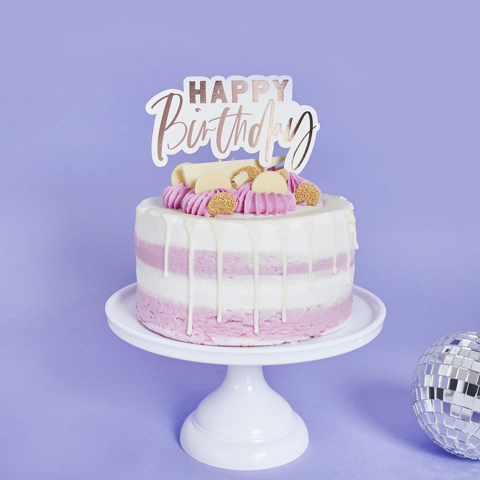 Rose Gold Happy Birthday Card Cake Topper