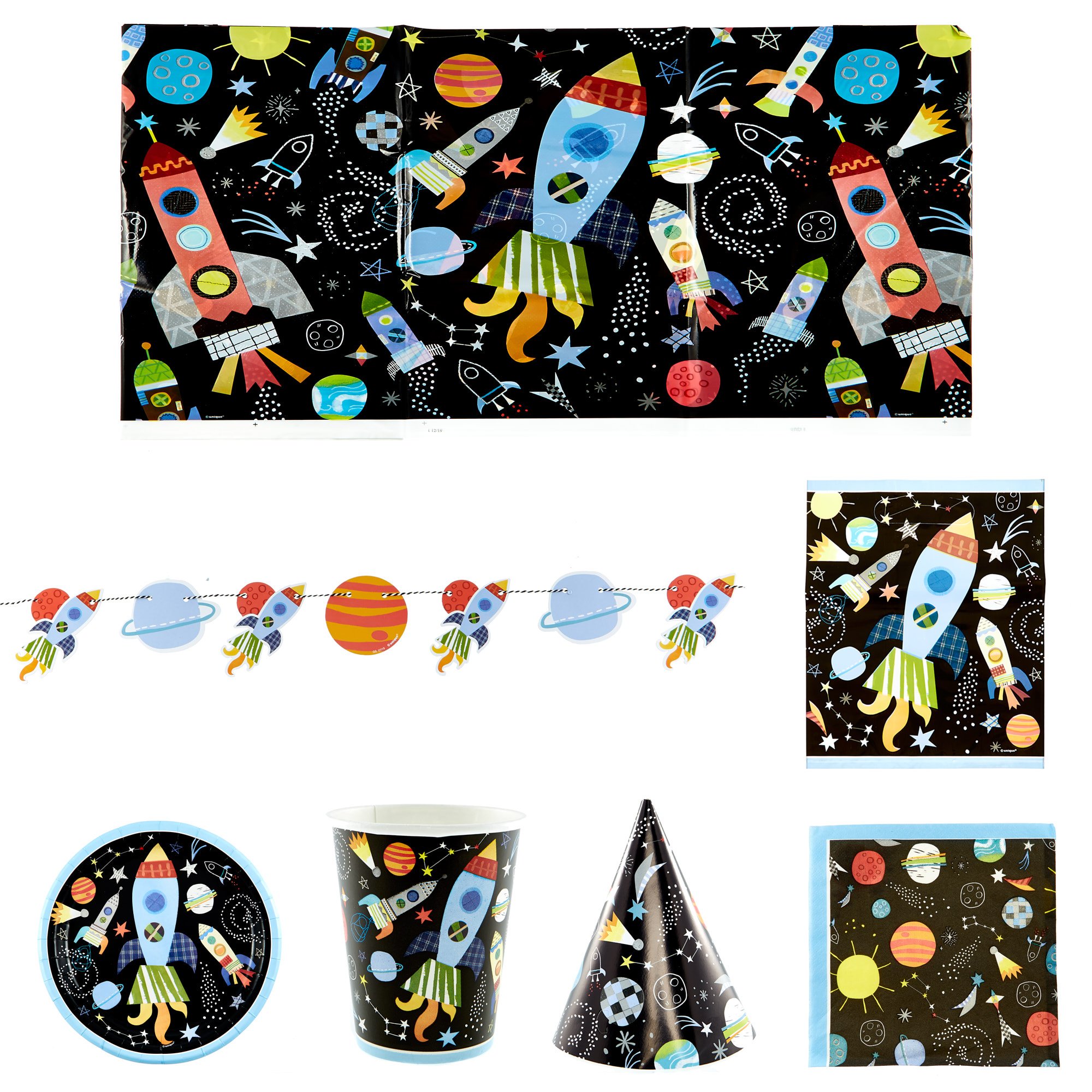 Space Birthday Party Tableware & Decorations Bundle - 16 Guests