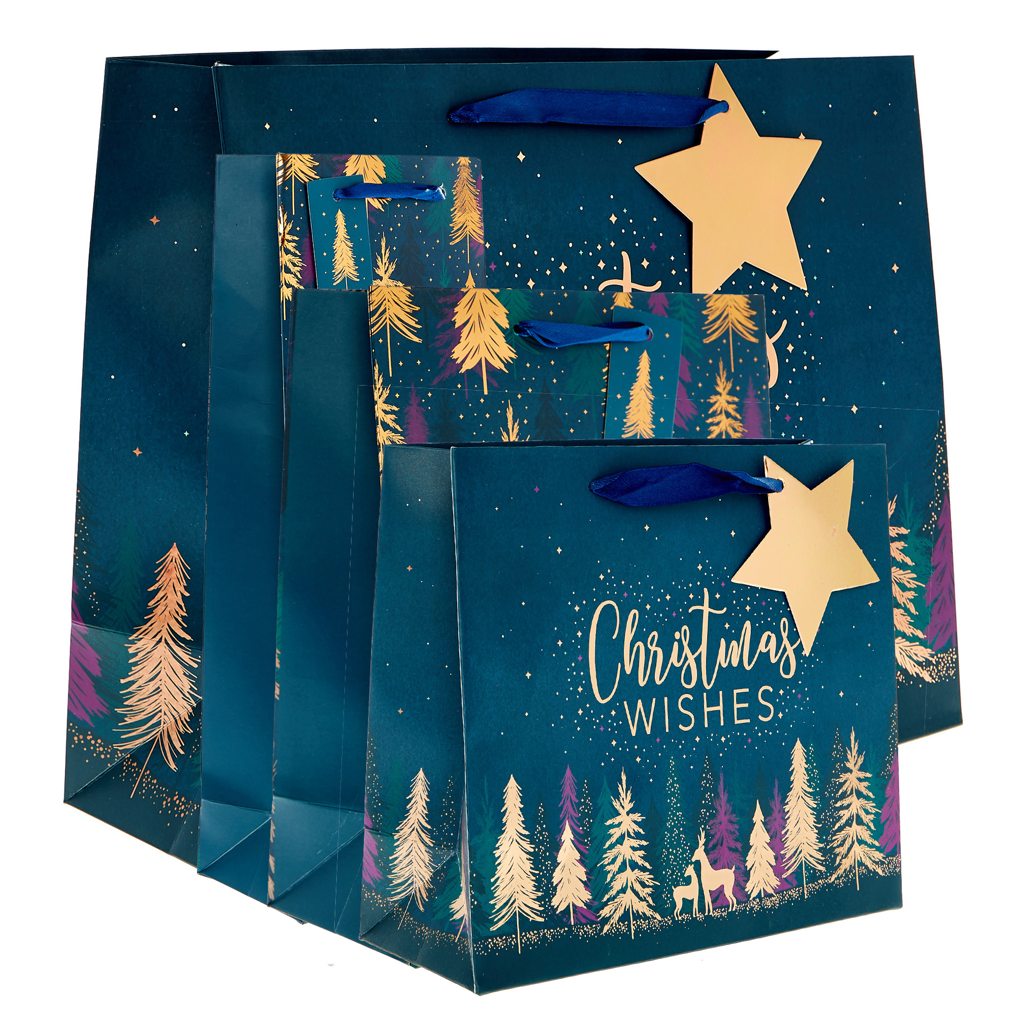 Navy & Copper Christmas Gift Bag Bundle - Pack of 8